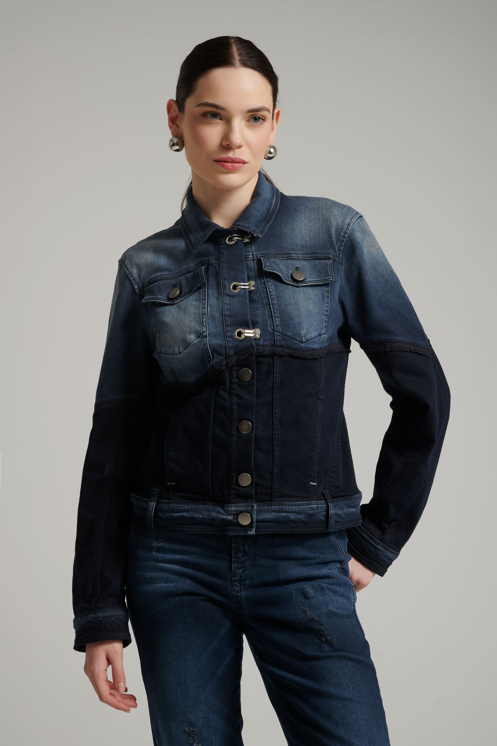 Куртка из комбинированного денима цвета Мультиколор 