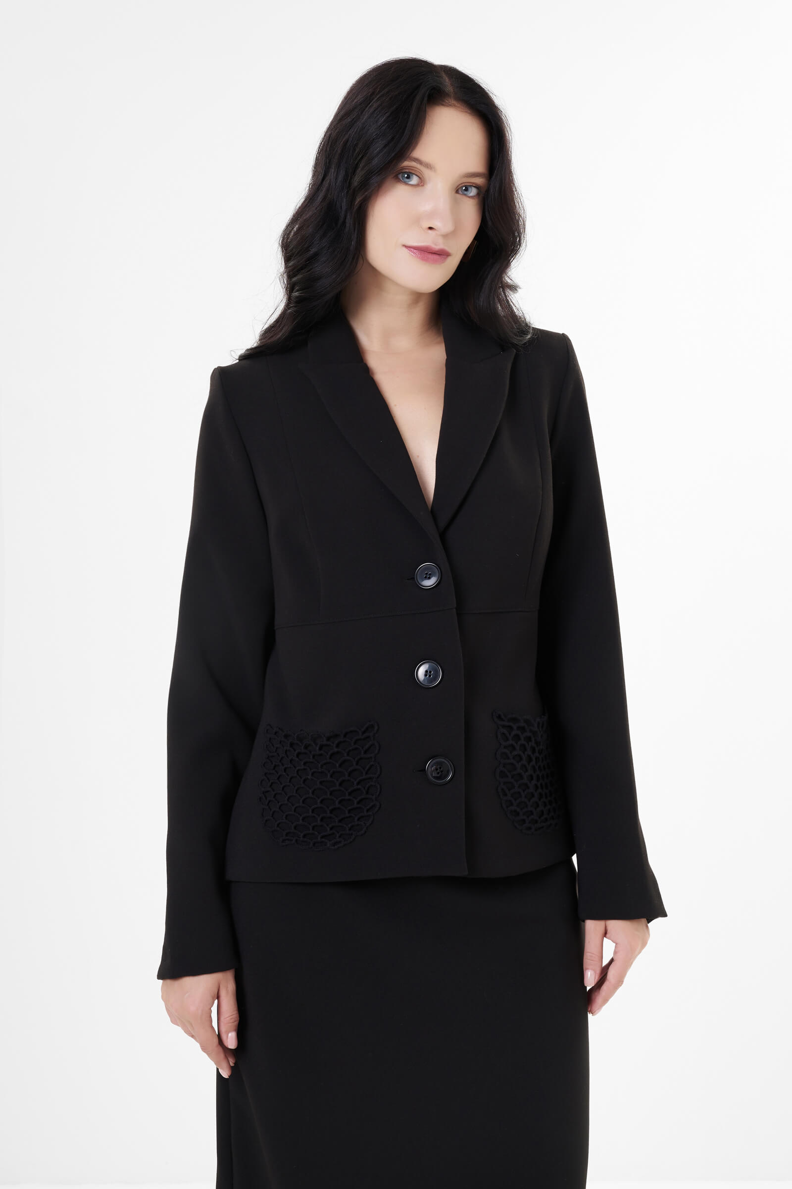 Однобортный пиджак из смесовой вискозы цвета Черный 