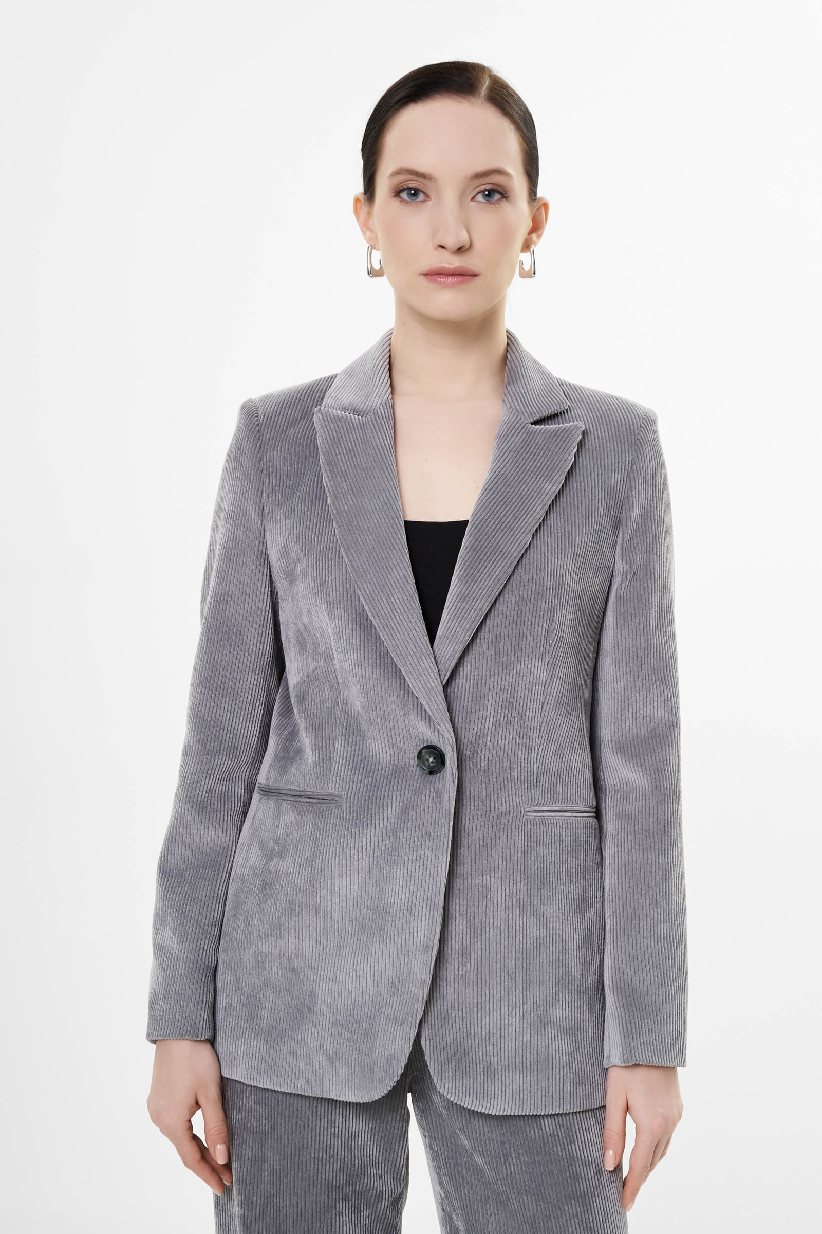 Однобортный пиджак из вельвета цвета Серый 