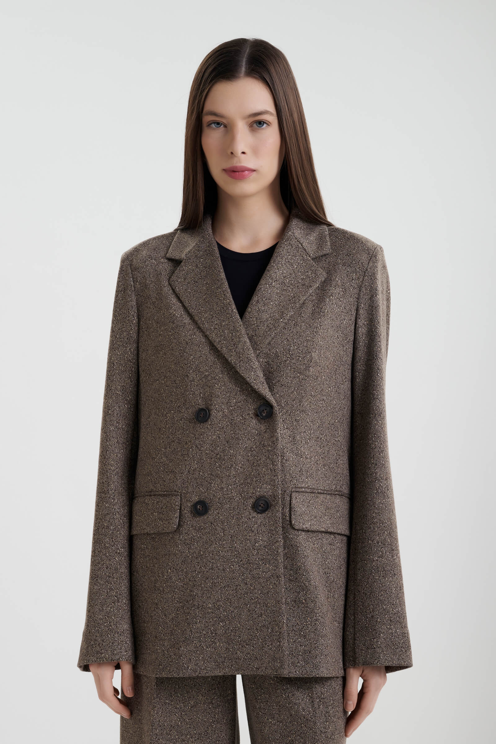 Двубортный пиджак из смесовой вискозы цвета Коричневый 