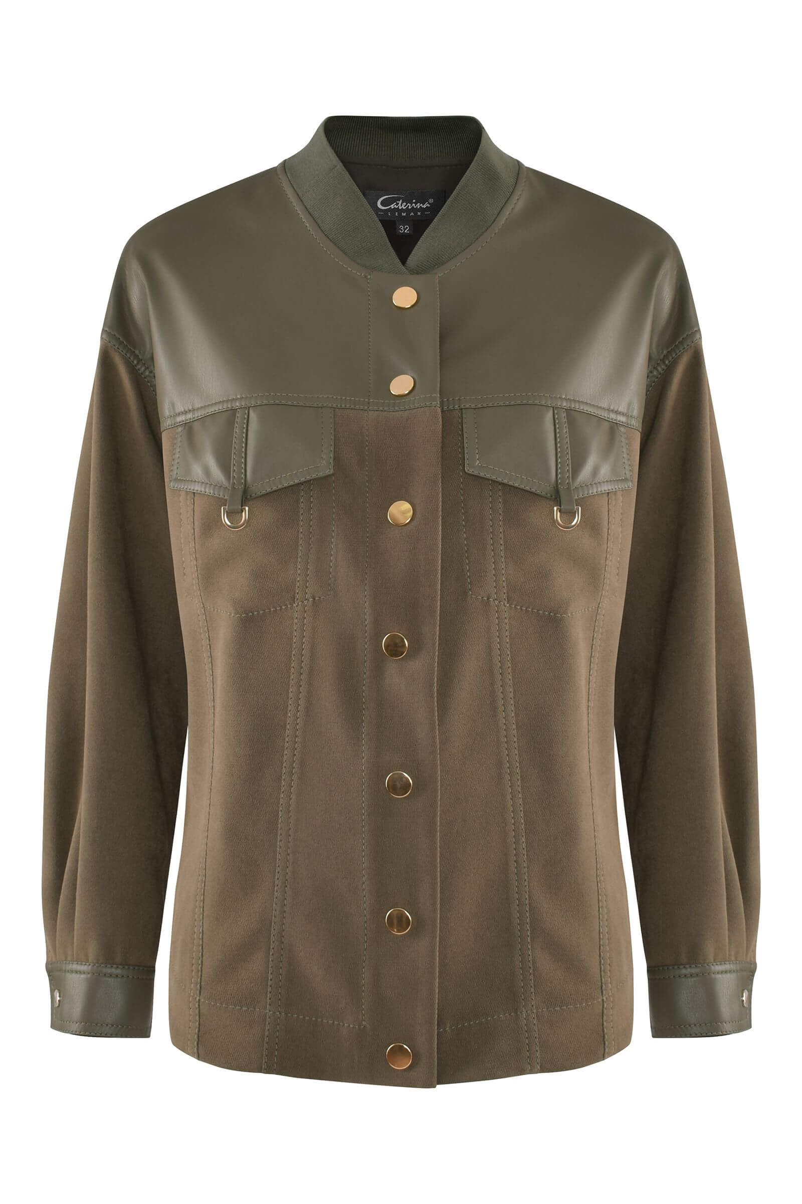 Жакет со вставками из экокожи цвета Коричневый 