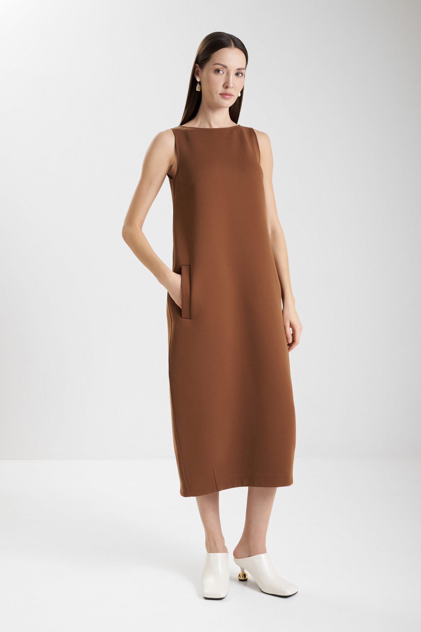 Платье-баллон из смесового хлопка цвета Коричневый 