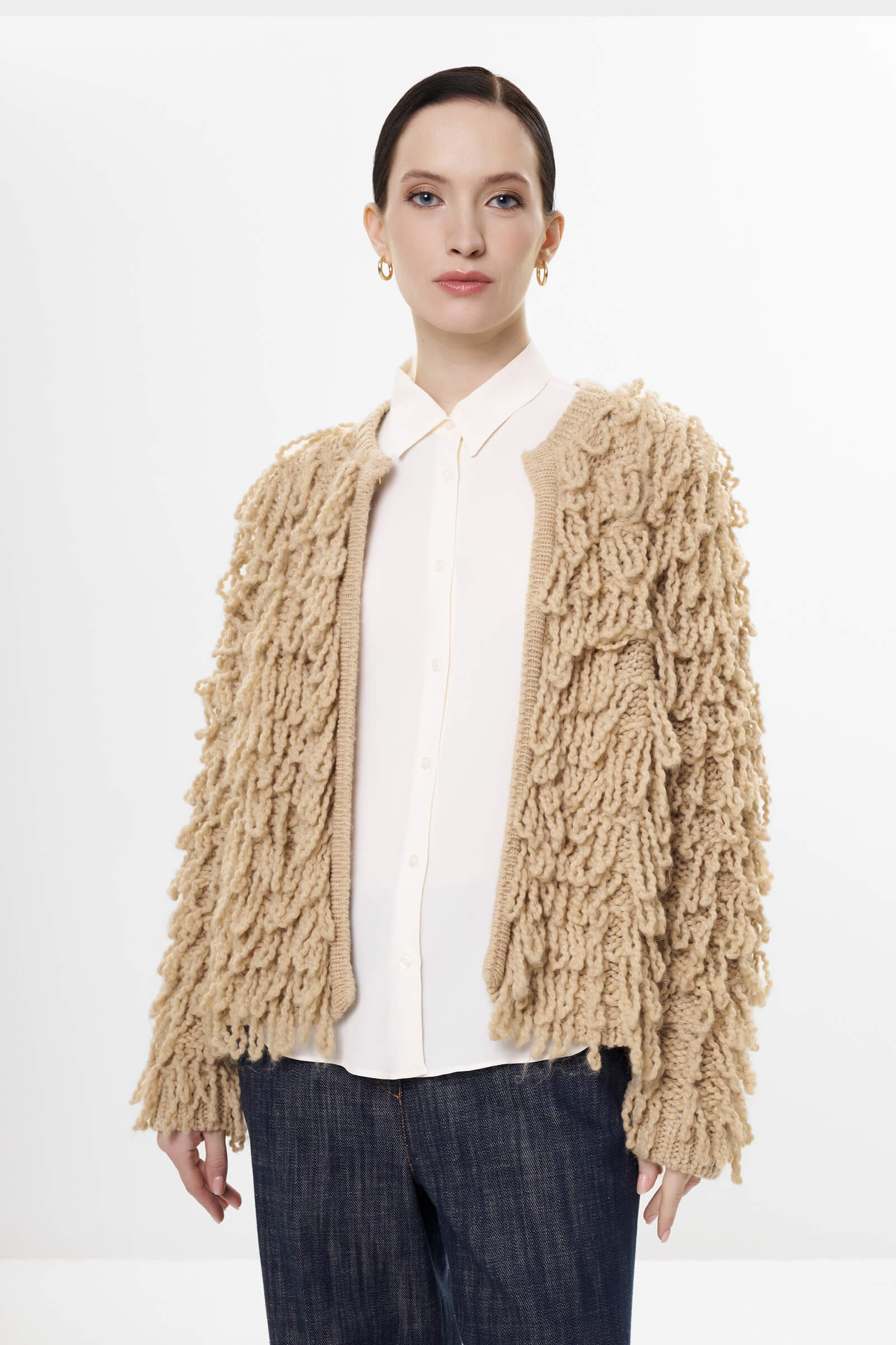 Вязаный кардиган с добавлением шерсти цвета Бежевый 