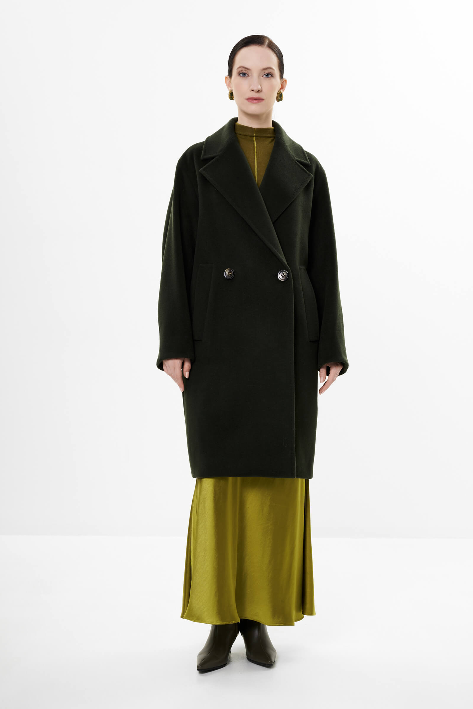 Двубортное шерстяное пальто цвета Зеленый 