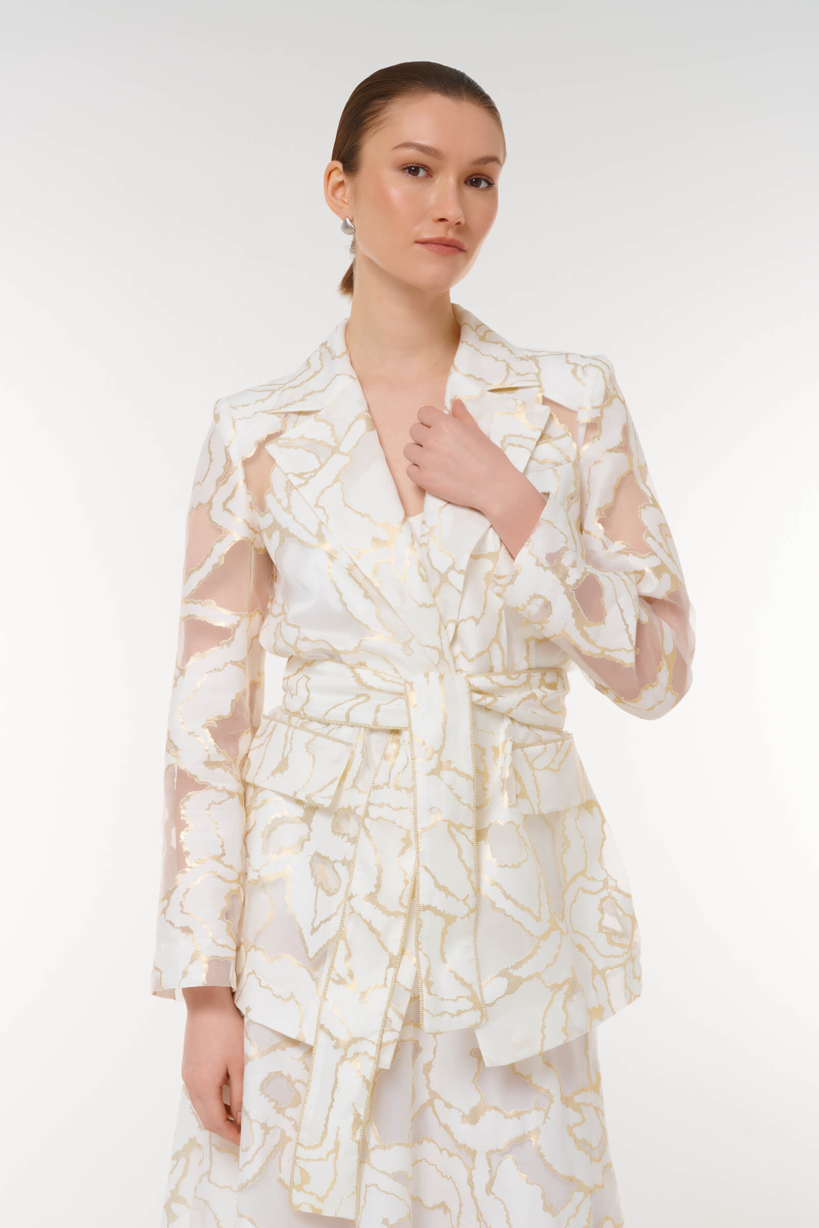 Жакет с поясом и абстрактным принтом Бренд Caterina Leman