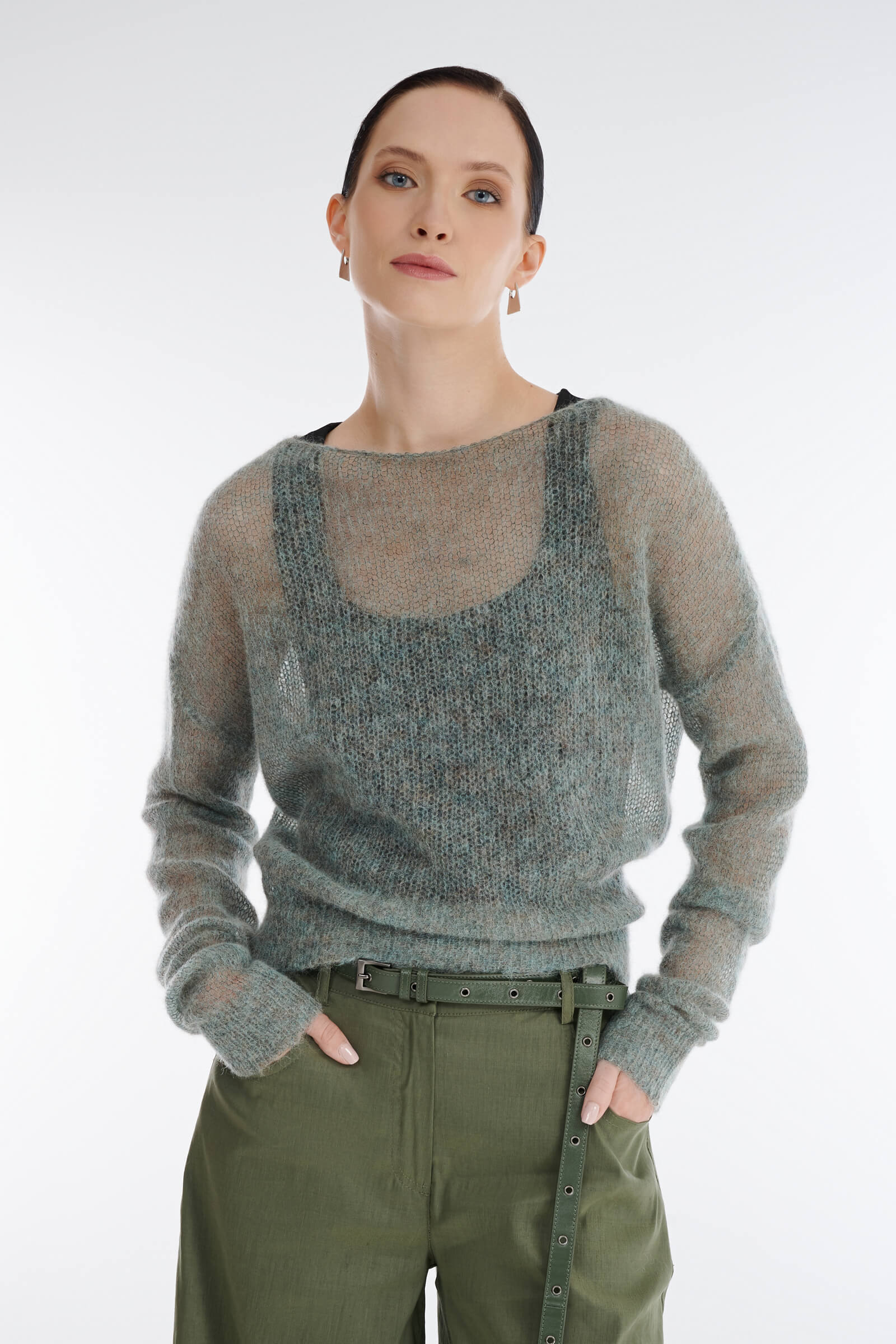 Джемпер с вырезом-лодочкой Sarah Pacini. Цвет Зеленый. Фотография 1