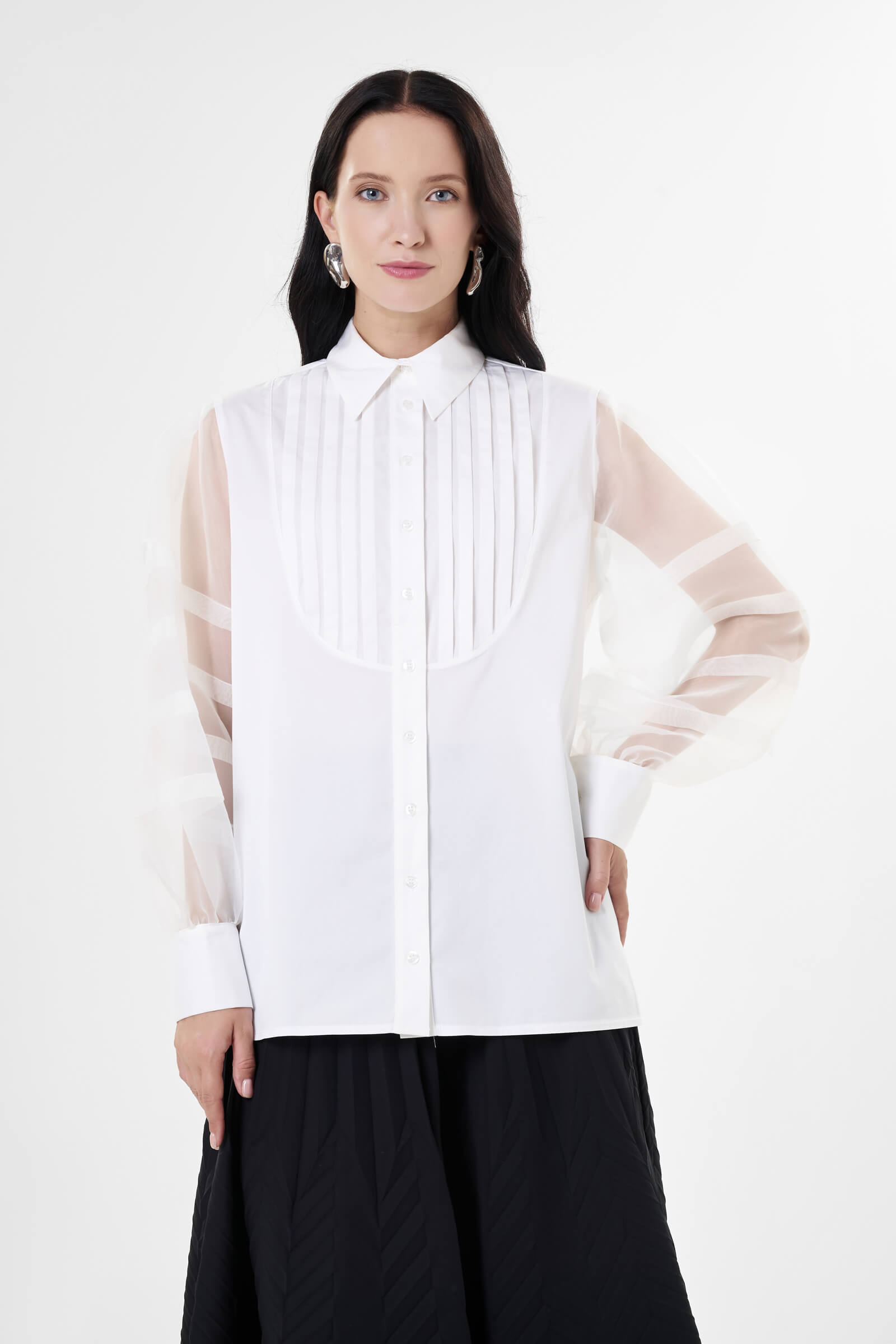 Хлопковая рубашка с прозрачными рукавами цвета Белый 