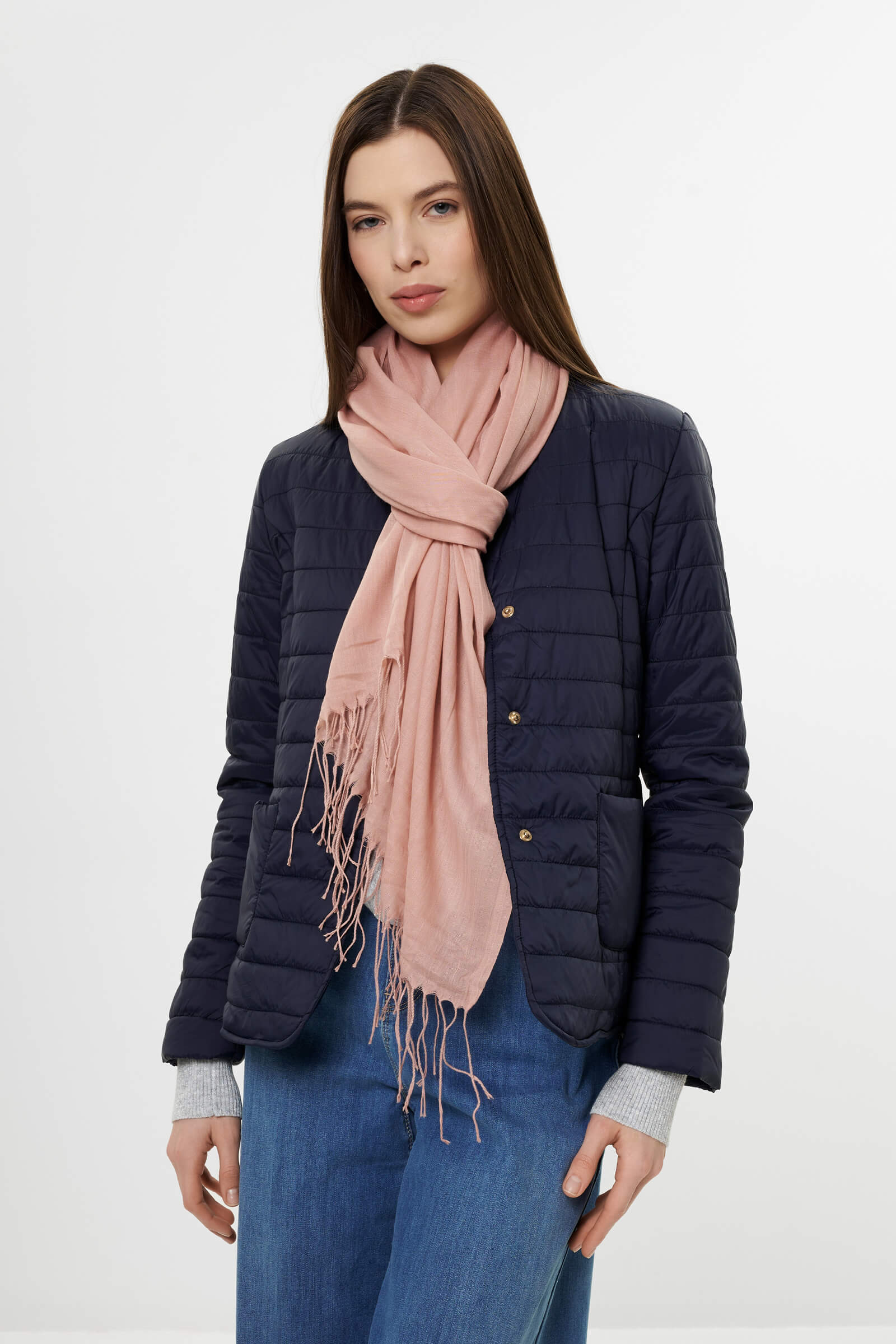 Палантин с бахромой цвета Розовый 