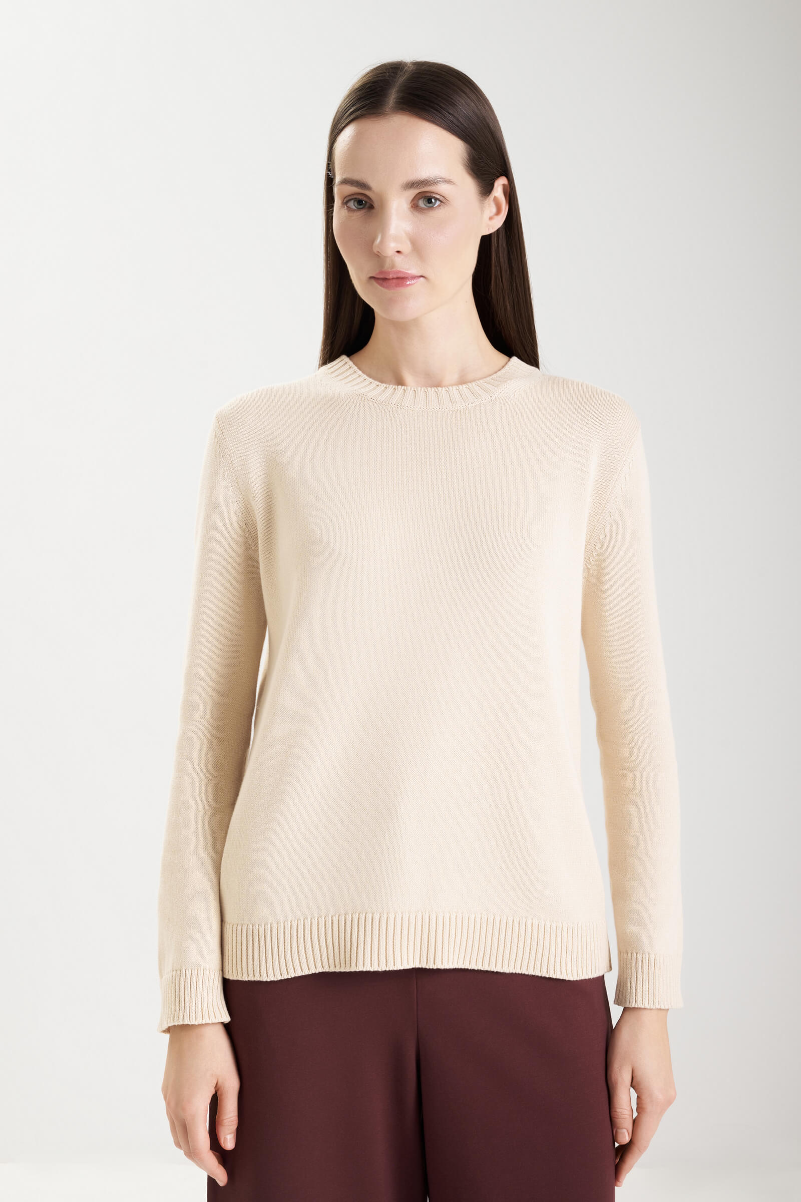 Хлопковый джемпер с узором на спине цвета Кремовый 