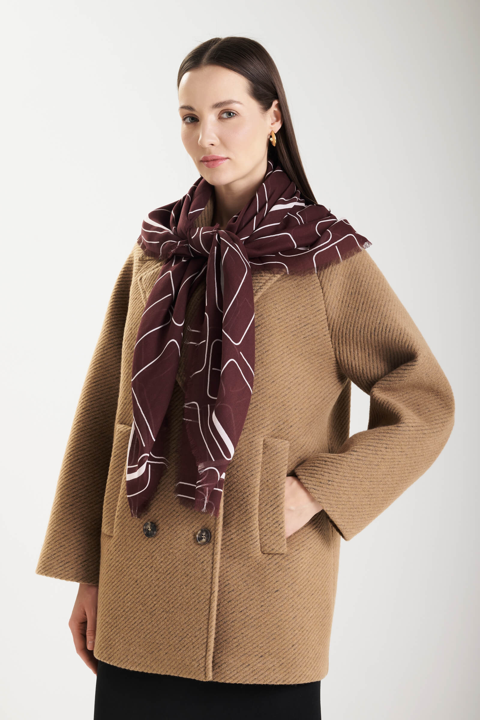 Платок из модала и шерсти цвета Бордовый 