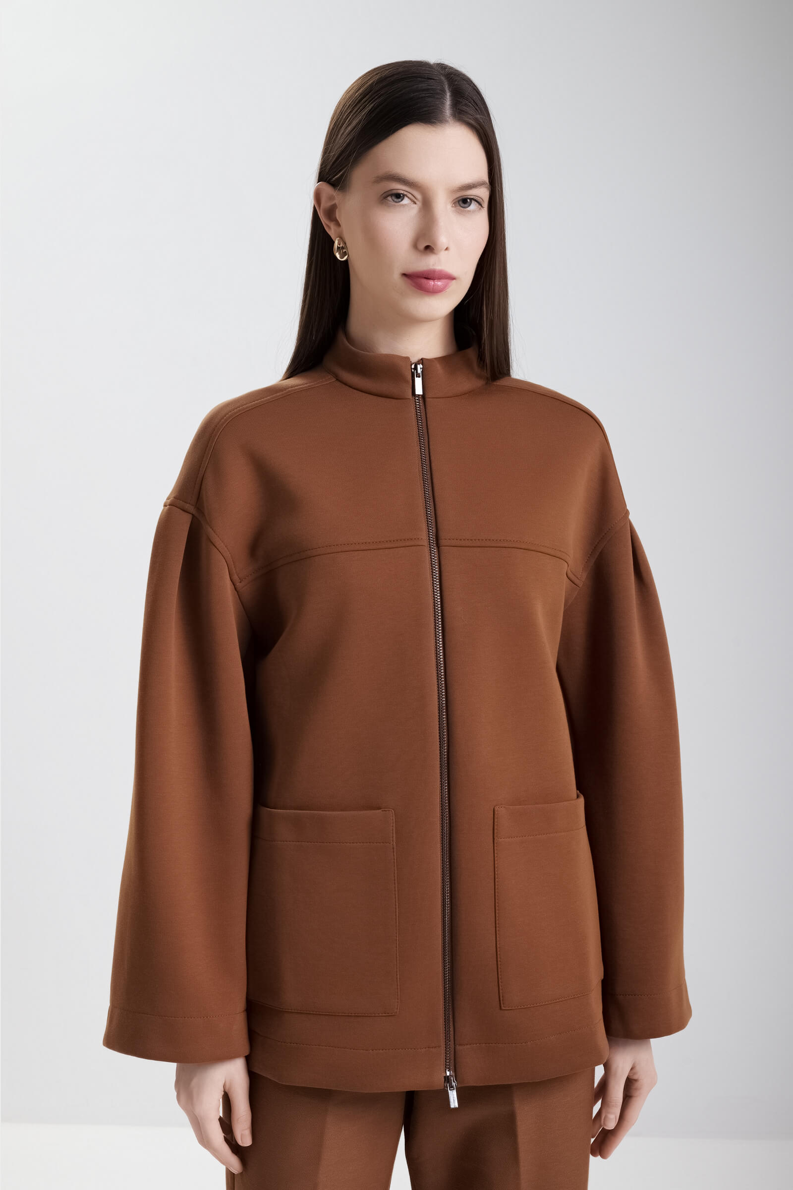 Хлопковая толстовка с накладными карманами цвета Коричневый 