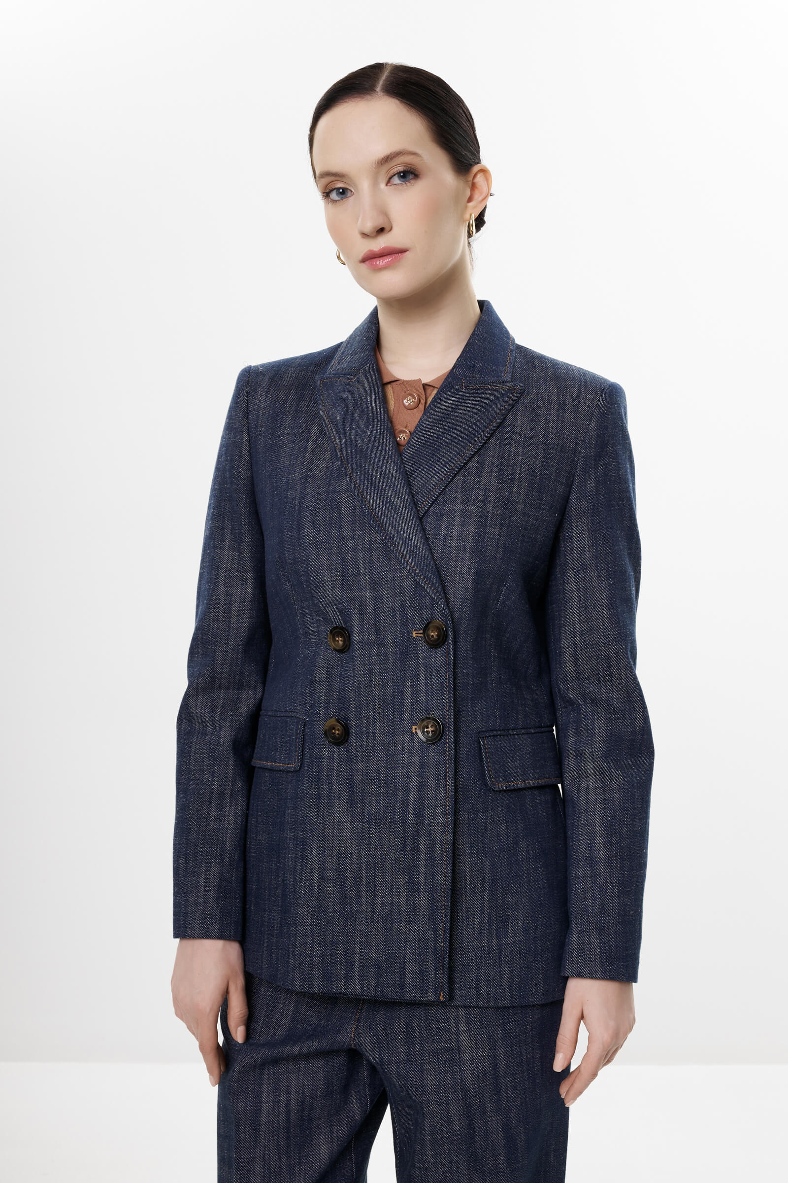 Двубортный пиджак из 100% хлопка цвета Синий 