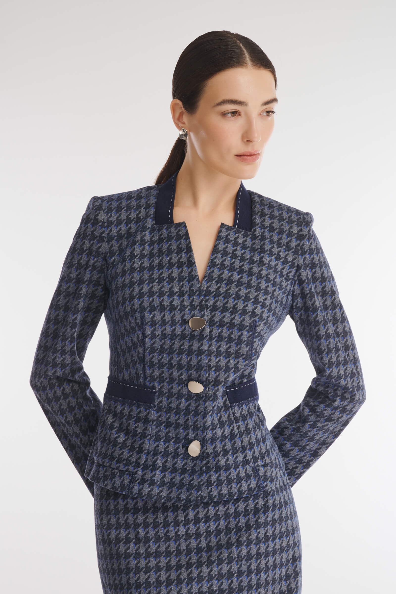 Жакет с принтом пье-де-пуль цвета Синий 