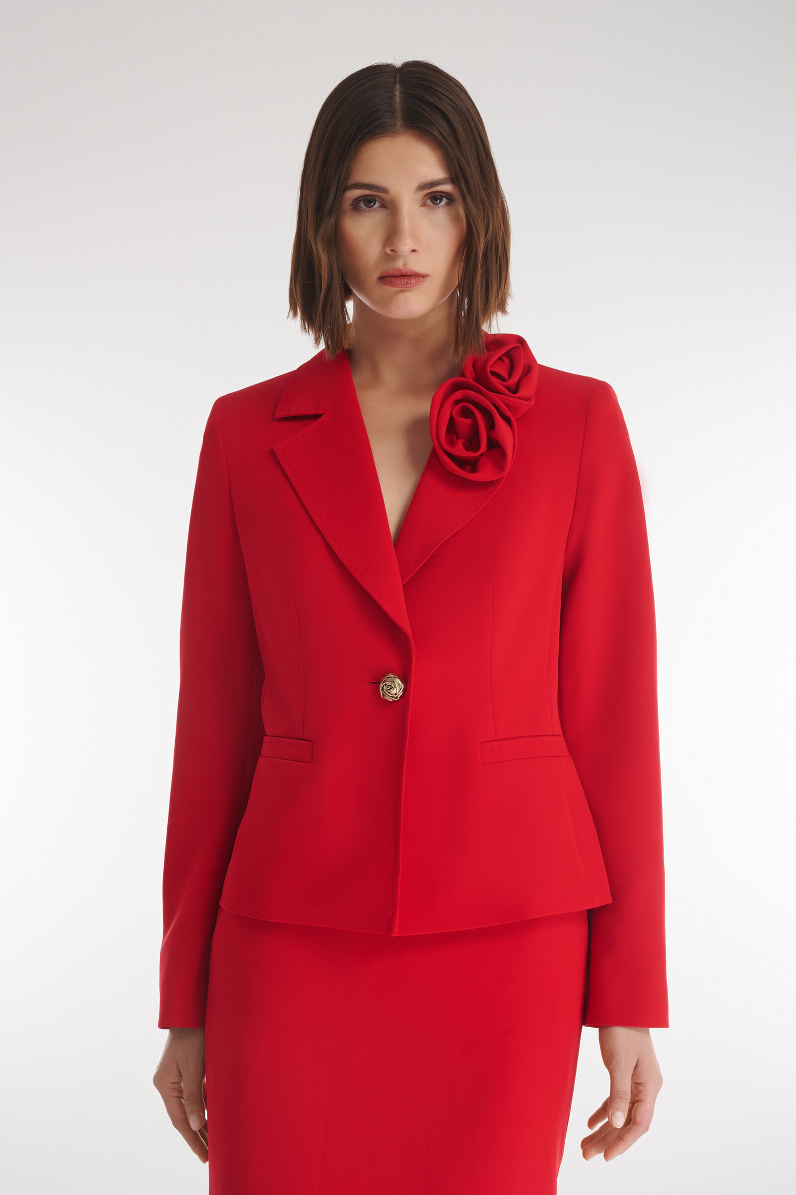 Жакет с объемным цветочным декором цвета Красный 