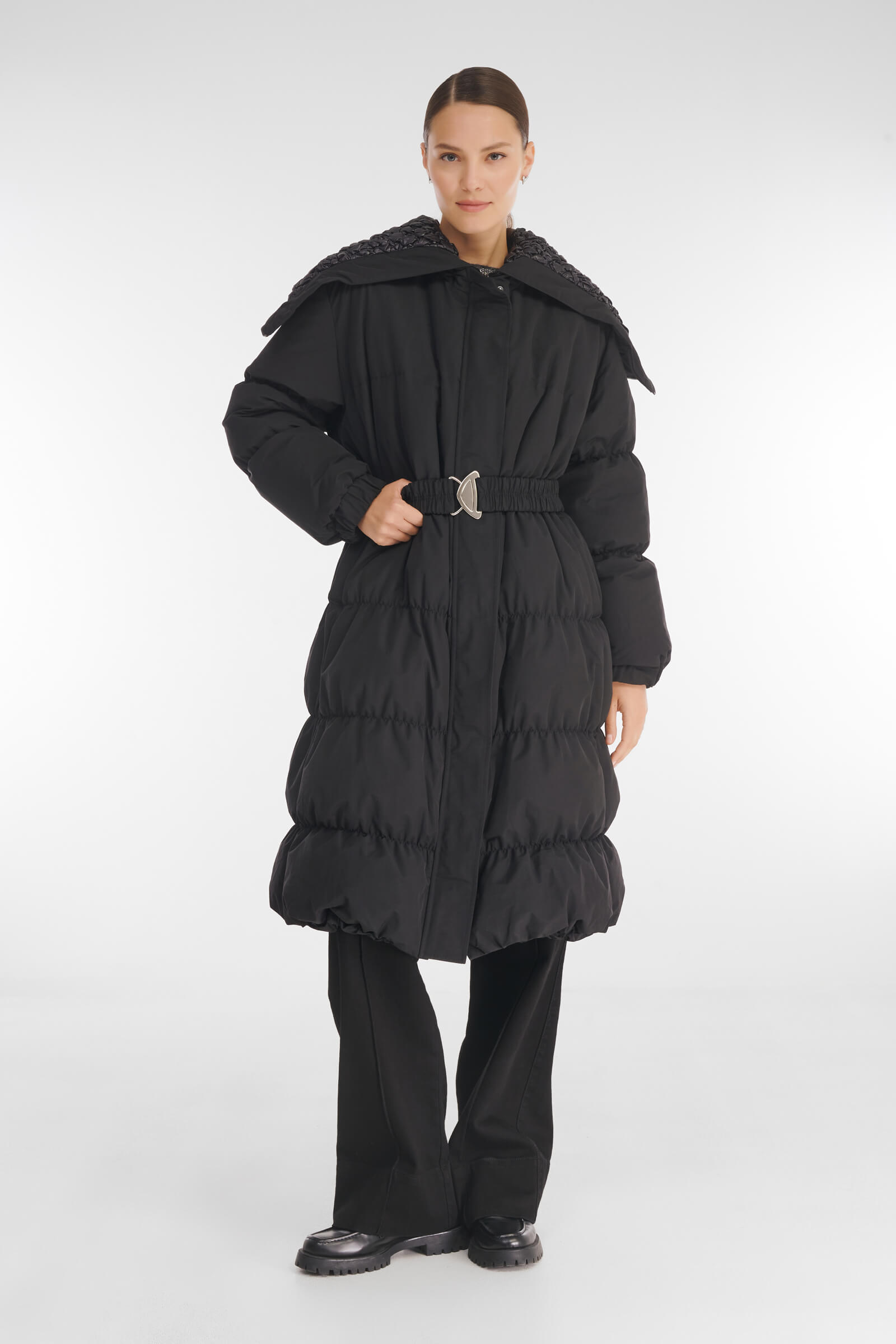 Пуховое пальто с капюшоном-трансформером цвета Черный 