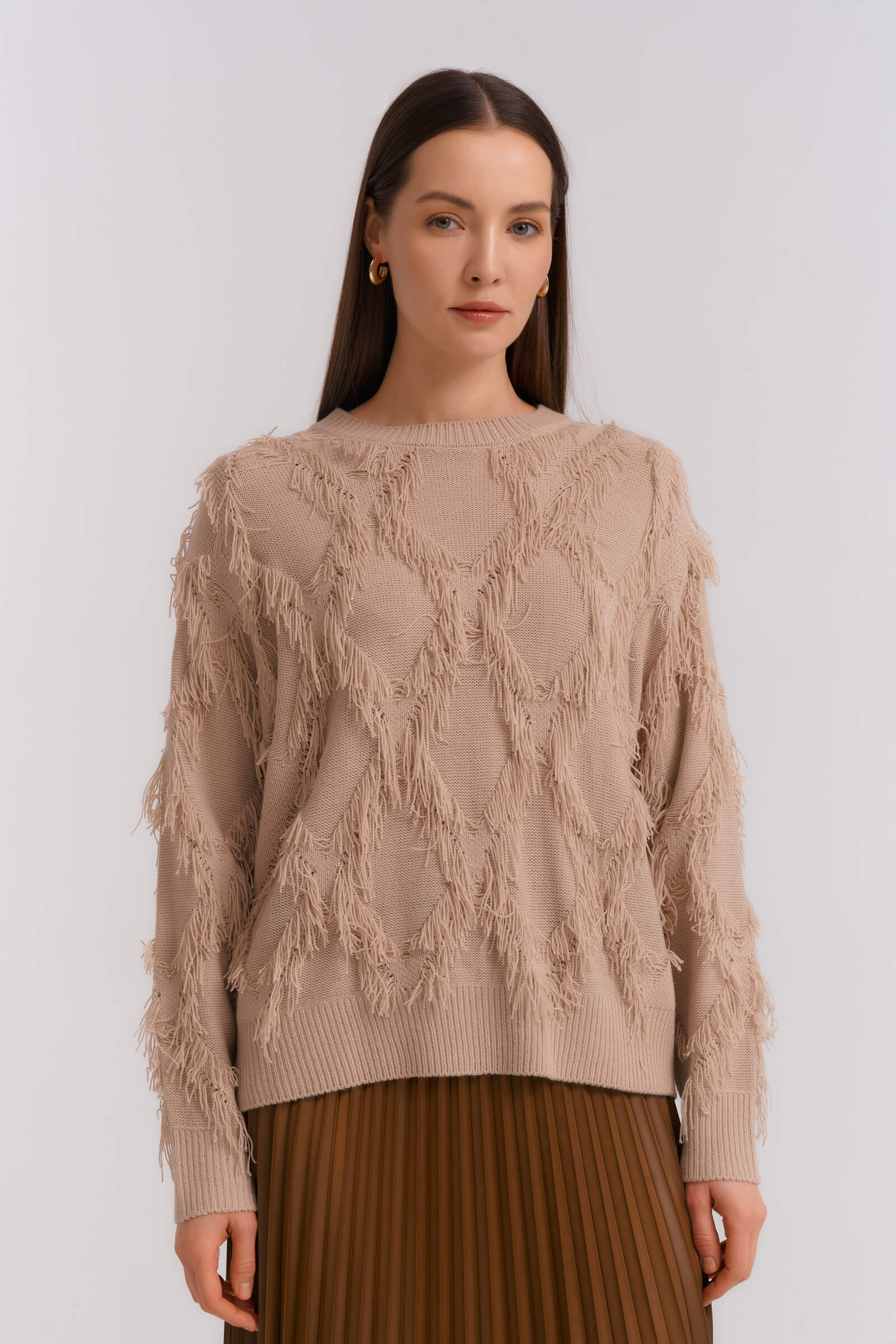 Джемпер с бахрамой цвета Бежевый 