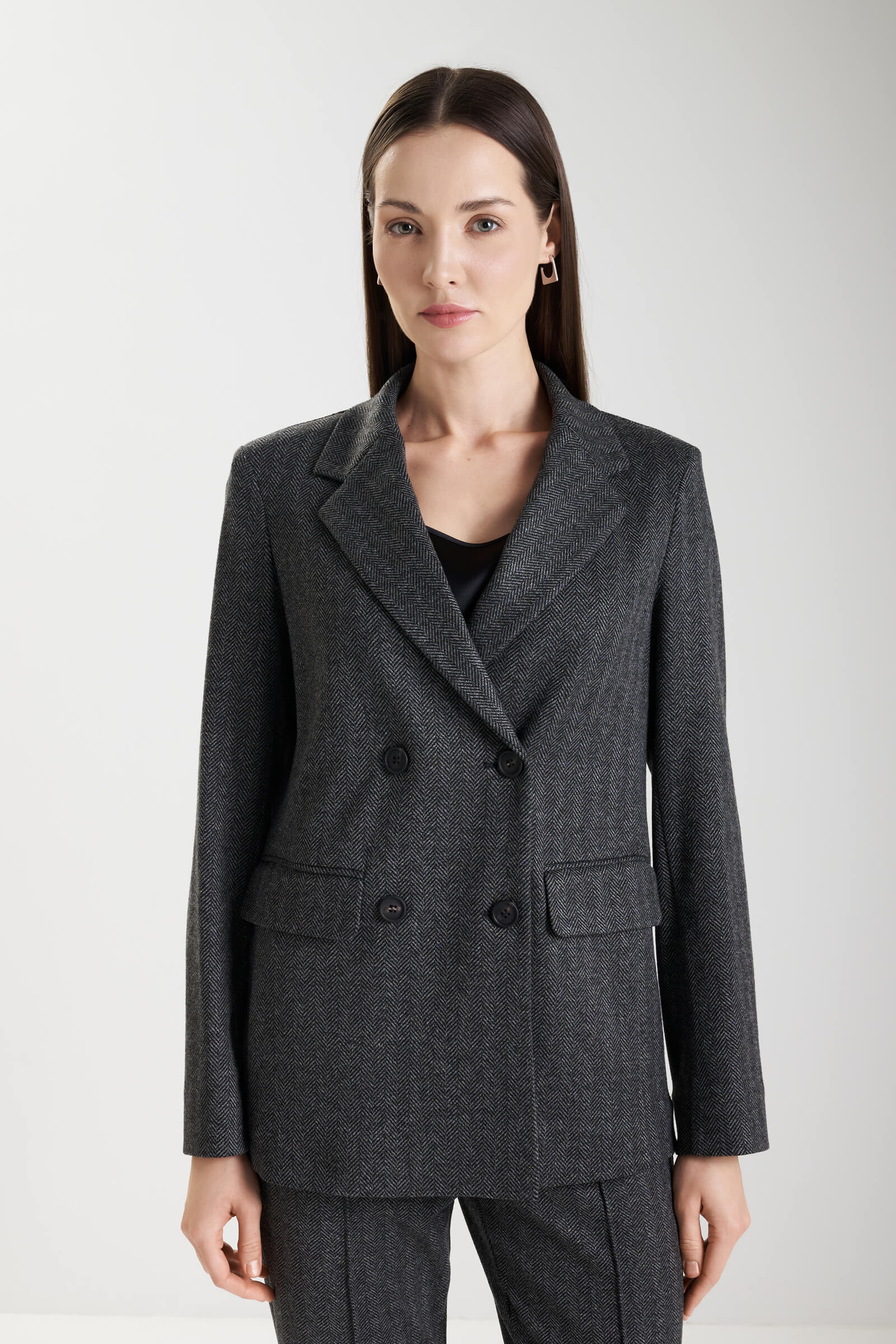 Двубортный пиджак из смесовой вискозы цвета Черный 