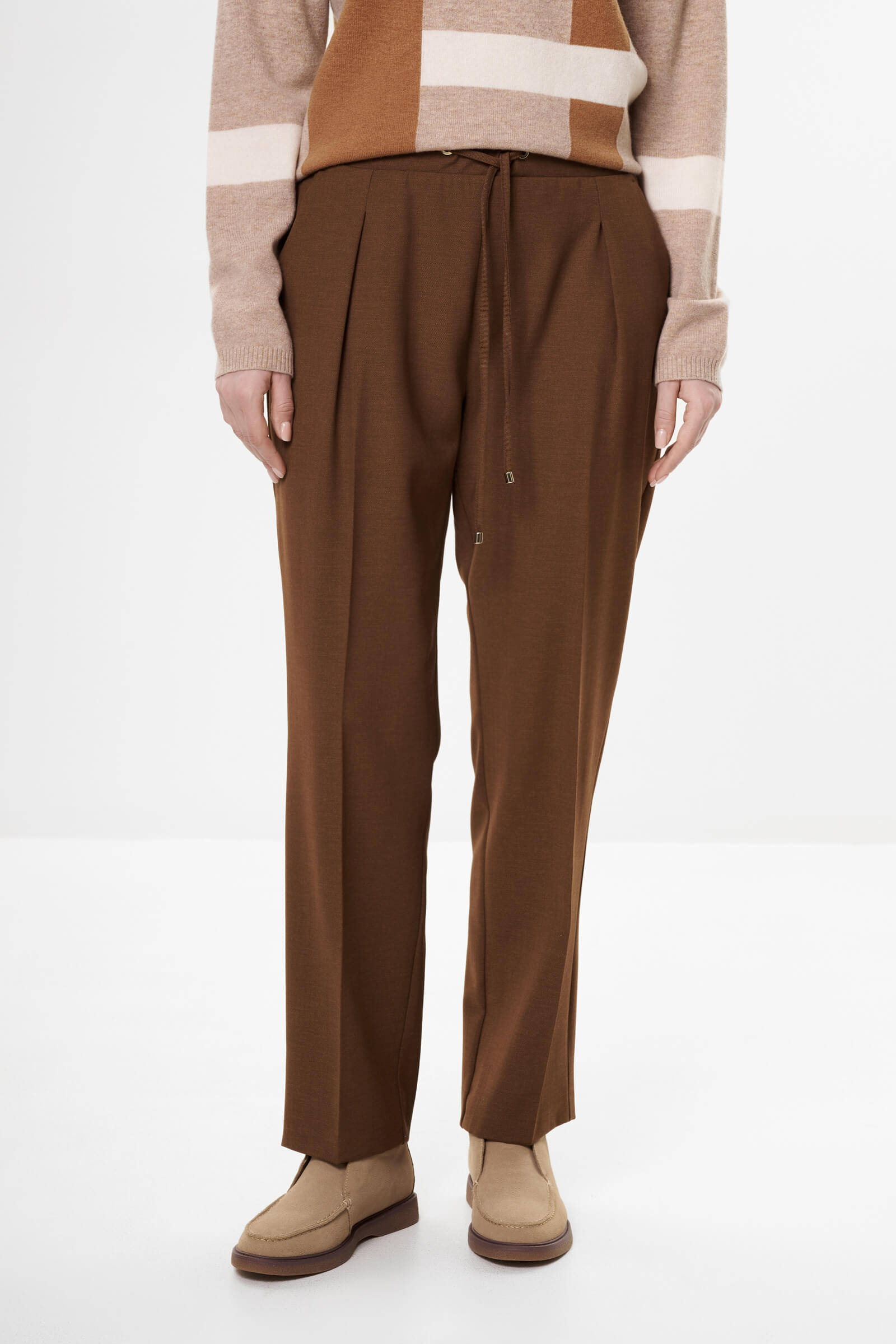 Брюки-бананы с поясом на кулиске цвета Коричневый 