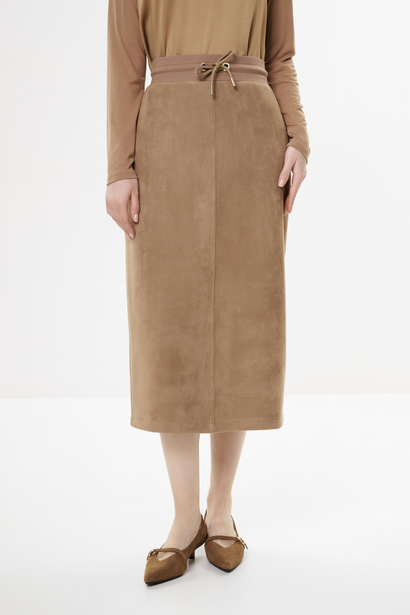 Юбка с поясом на кулиске цвета Бежевый 
