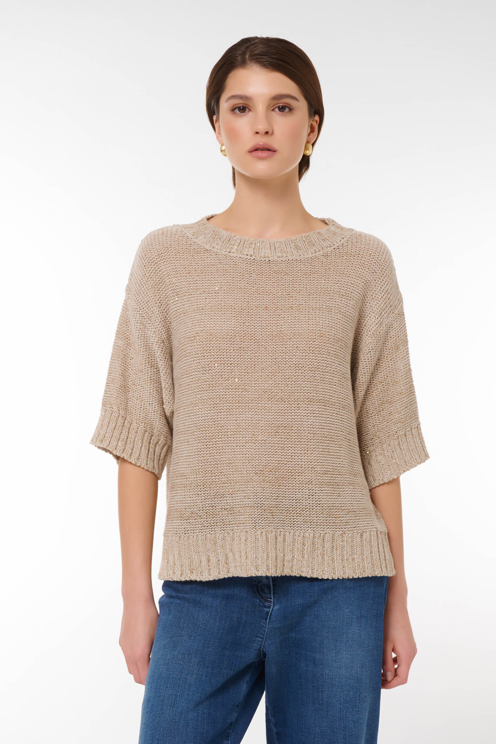 Джемпер с пайетками цвета Бежевый 