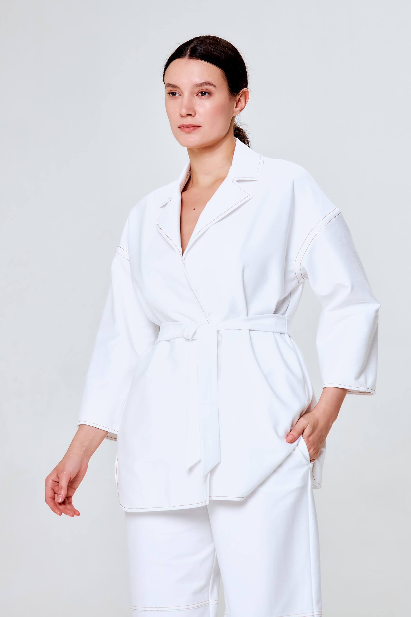 Кимоно из смесового хлопка цвета Белый 