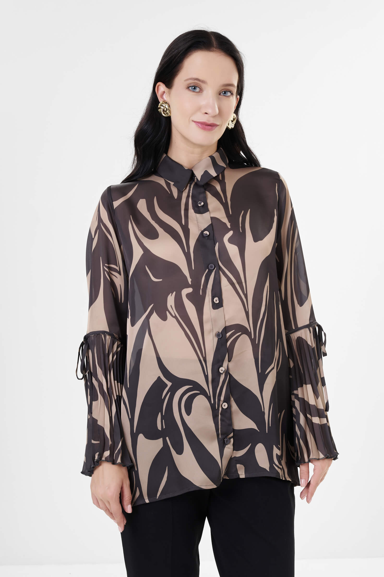 Рубашка с плиссированными рукавами цвета Мультиколор 