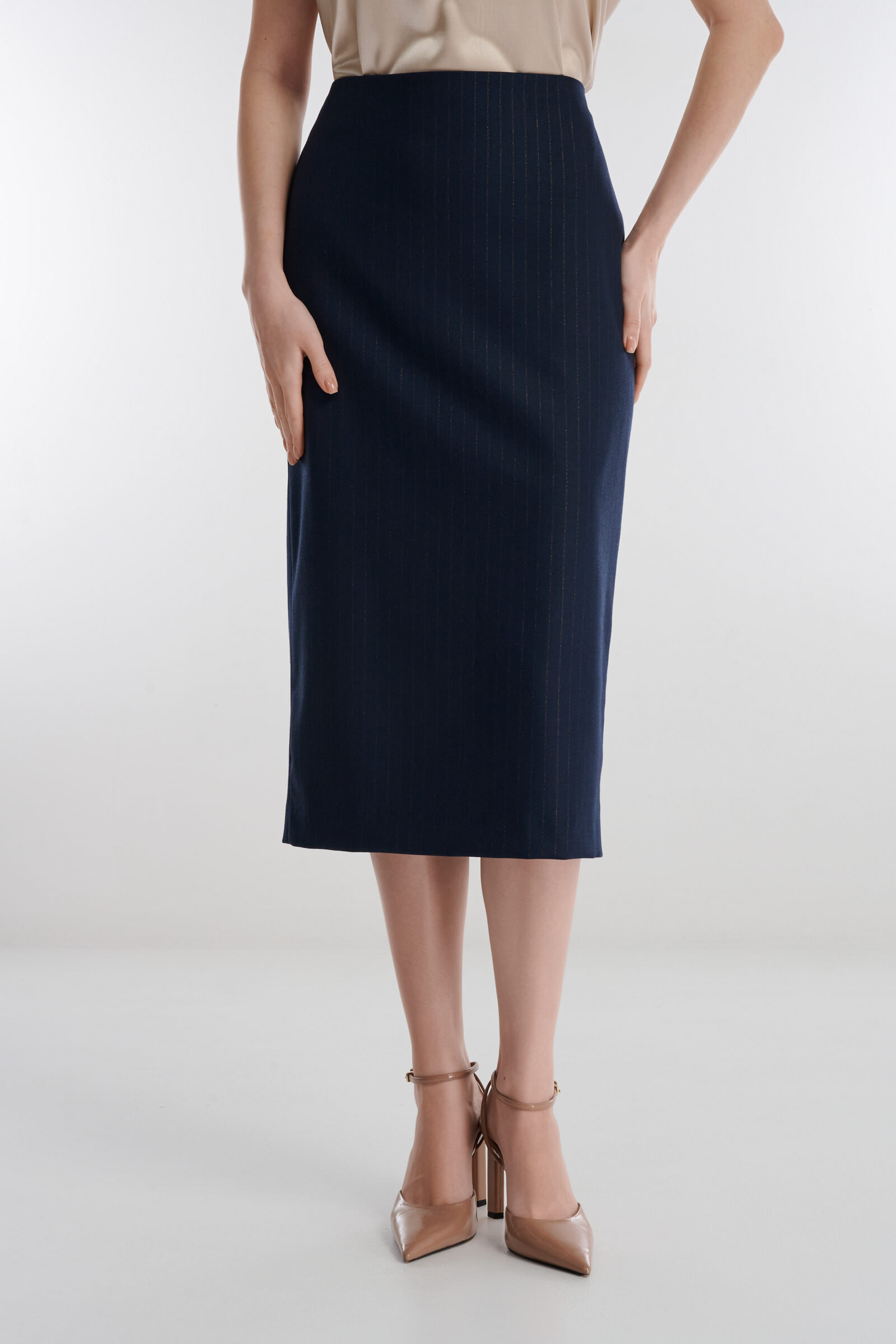 Юбка-карандаш в полоску с люрексом цвета Синий 