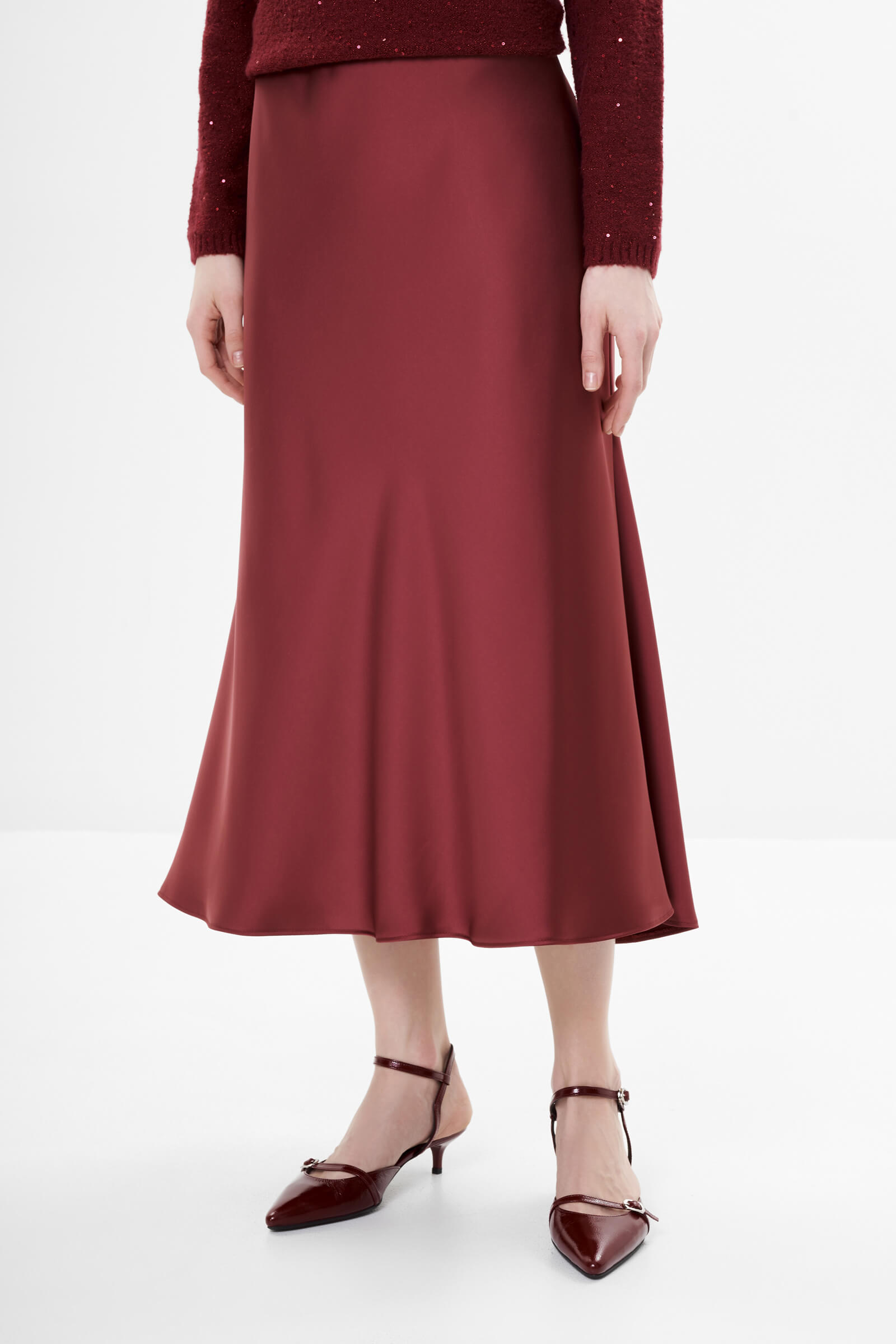 Атласная юбка цвета Бордовый 