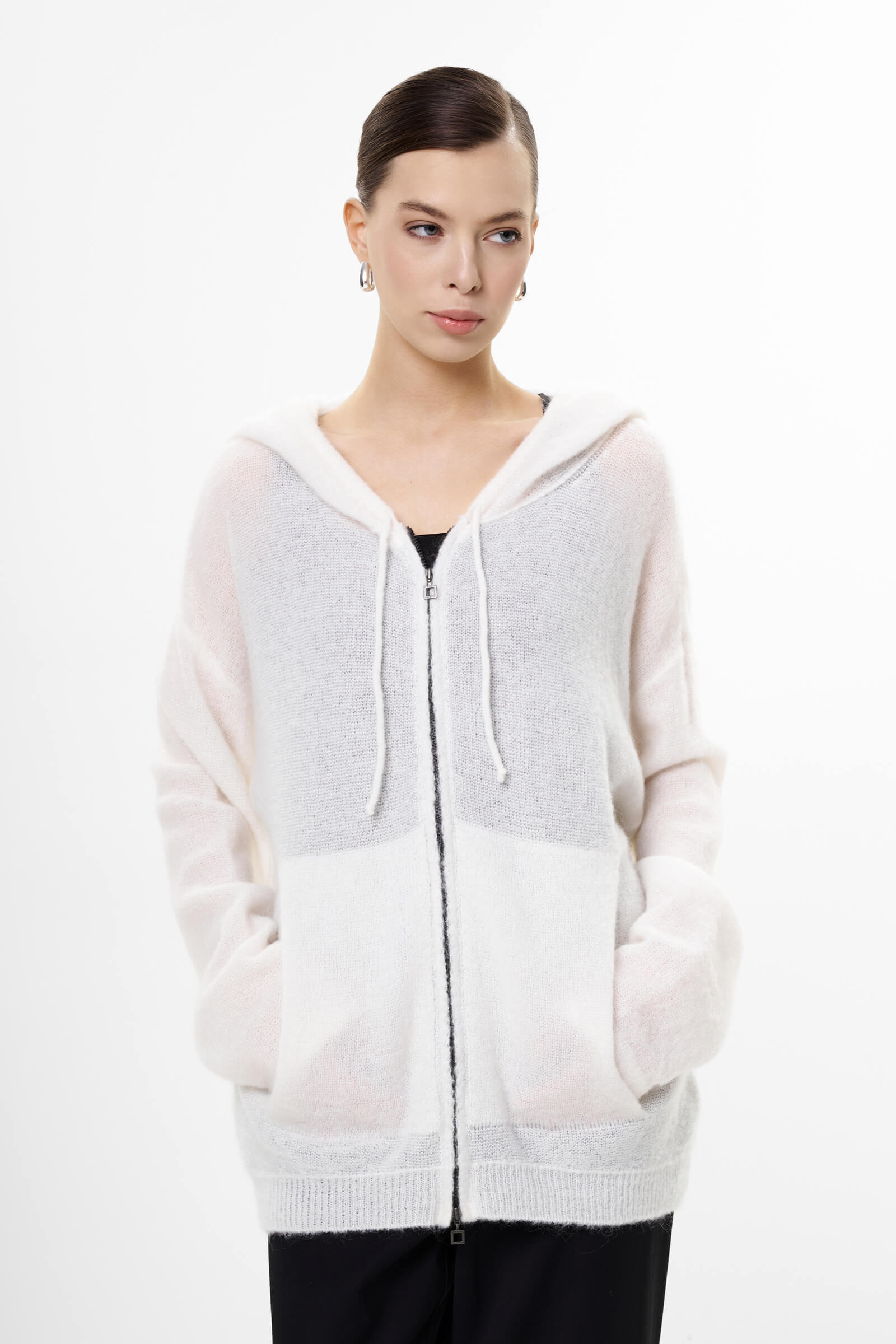 Кардиган на молнии из шерсти и мохера цвета Кремовый 