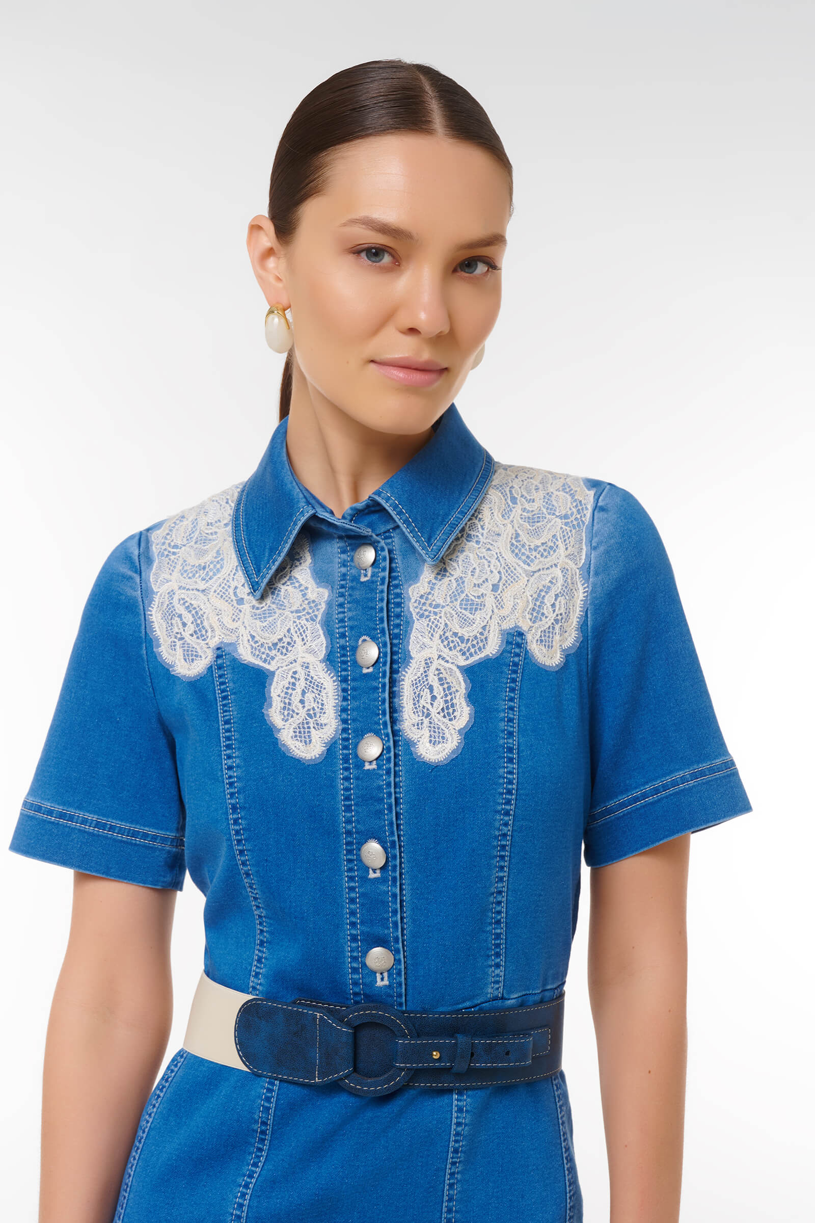 Платье из денима с кружевом Бренд Caterina Leman