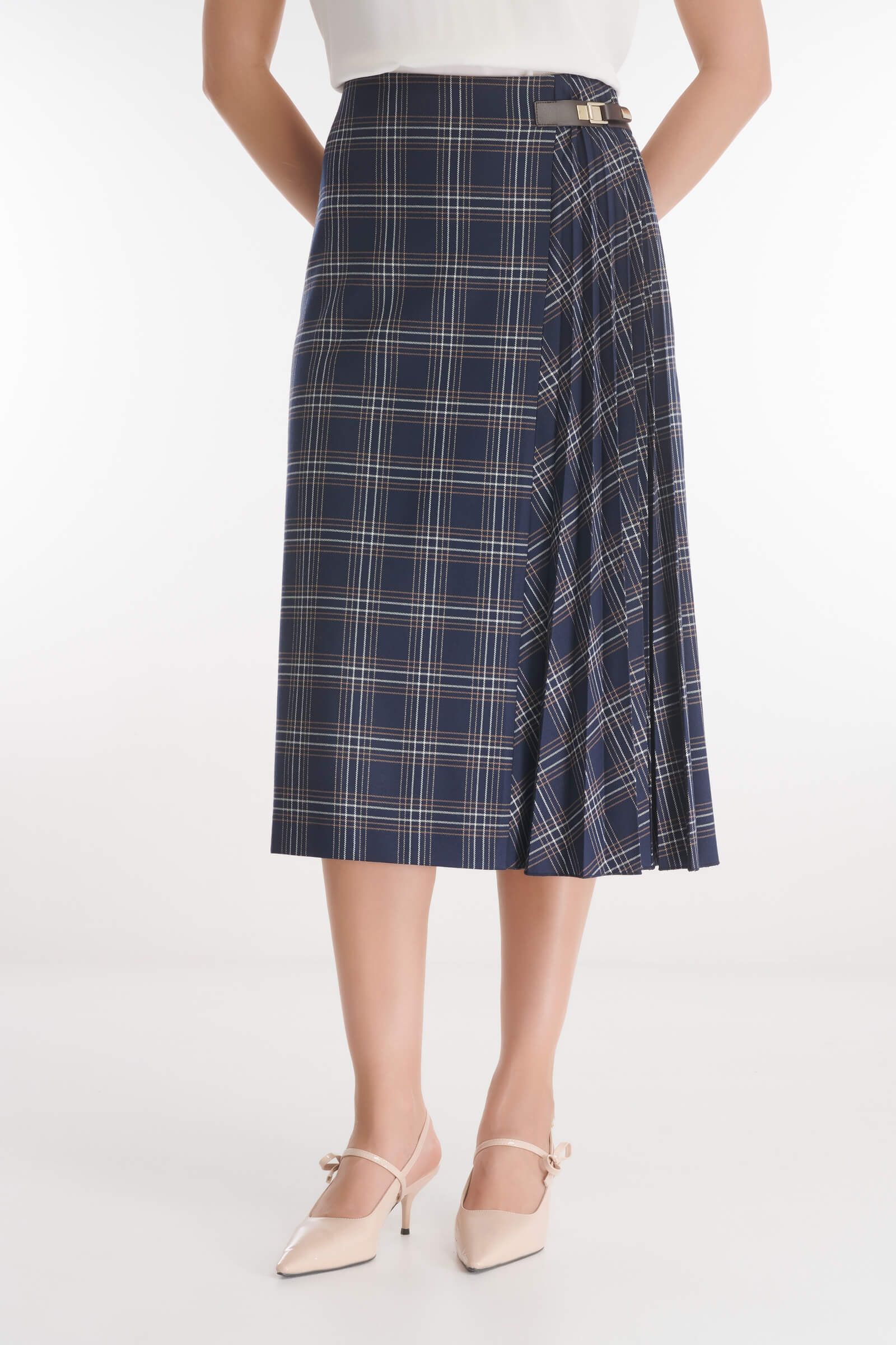 Юбка в клетку с плиссировкой цвета Синий 