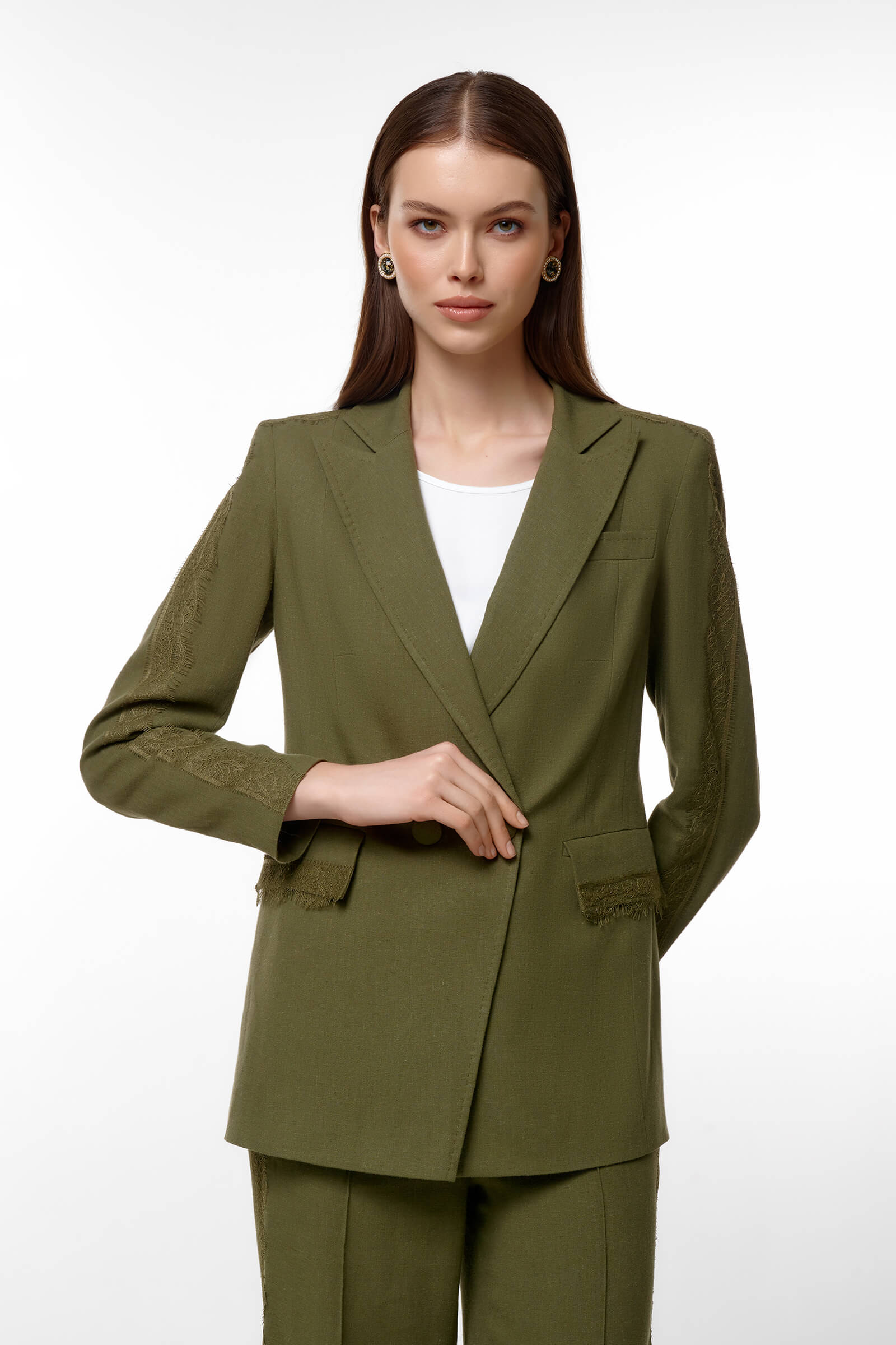 Жакет из вискозы и льна цвета Зеленый 