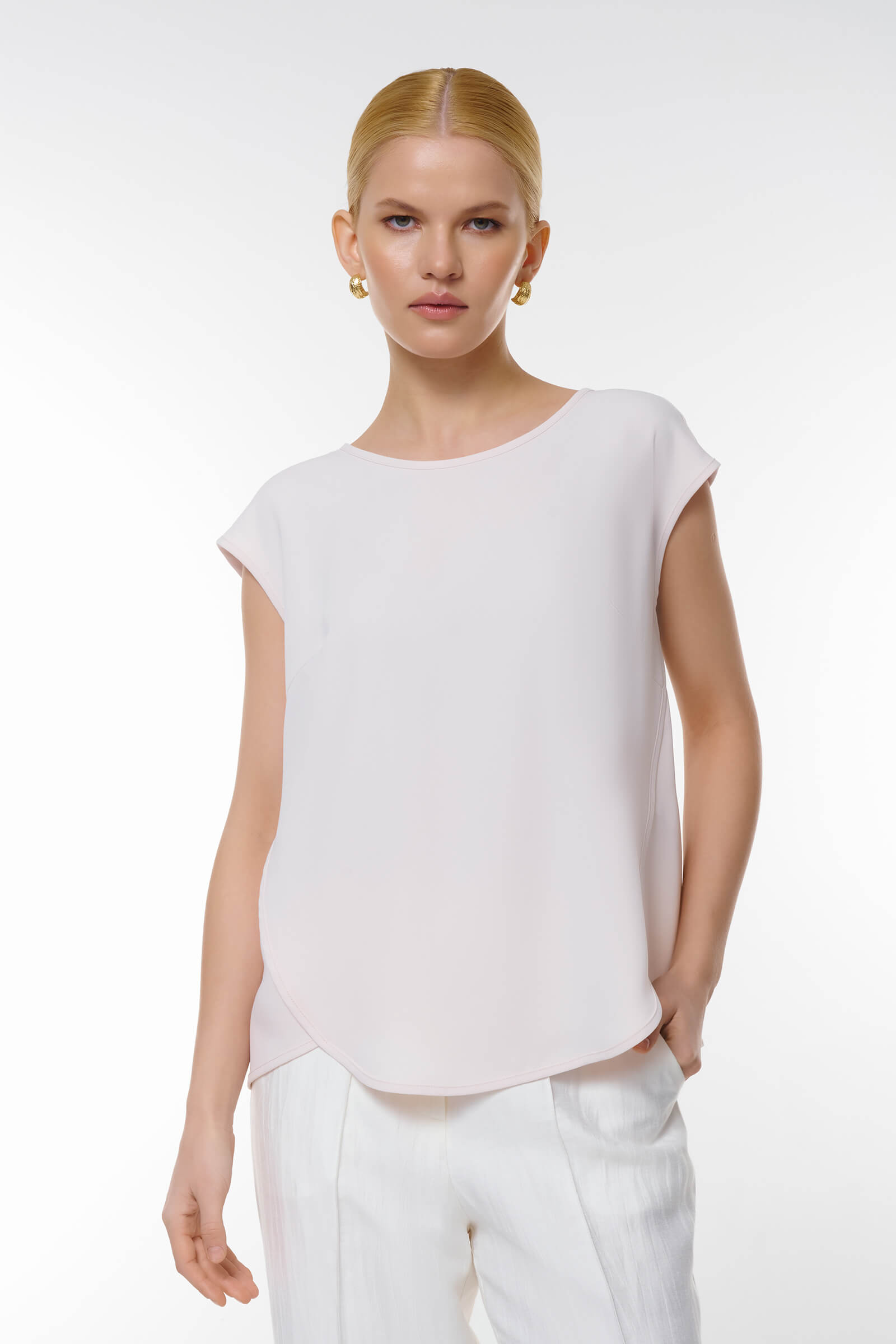 Блузка с коротким рукавом цвета Пудровый 