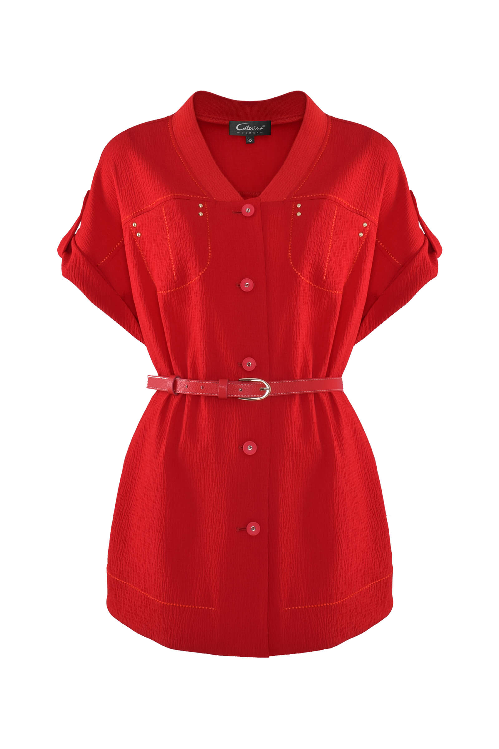 Блузка с ремнем цвета Красный 