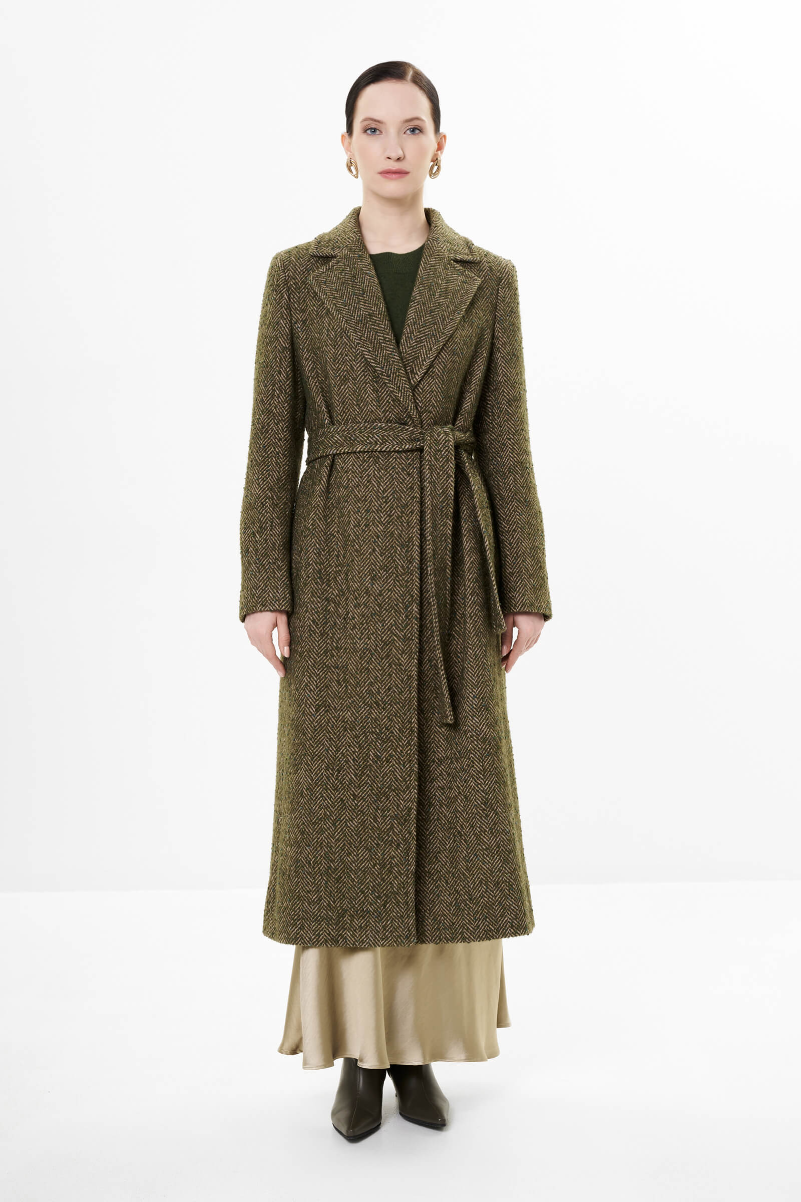 Пальто с английским воротником цвета Зеленый 