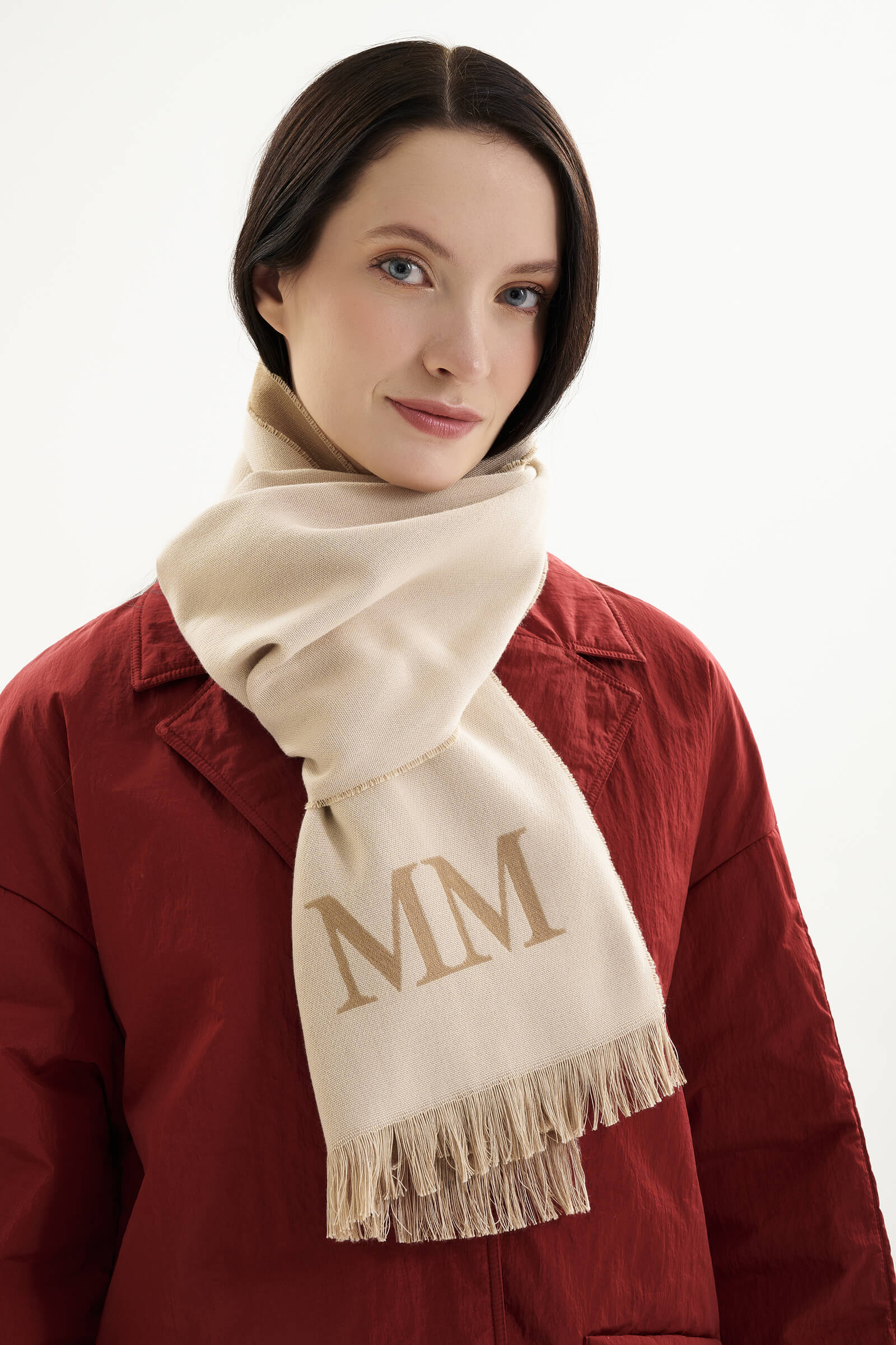 Палантин из хлопка и шерсти цвета Бежевый 