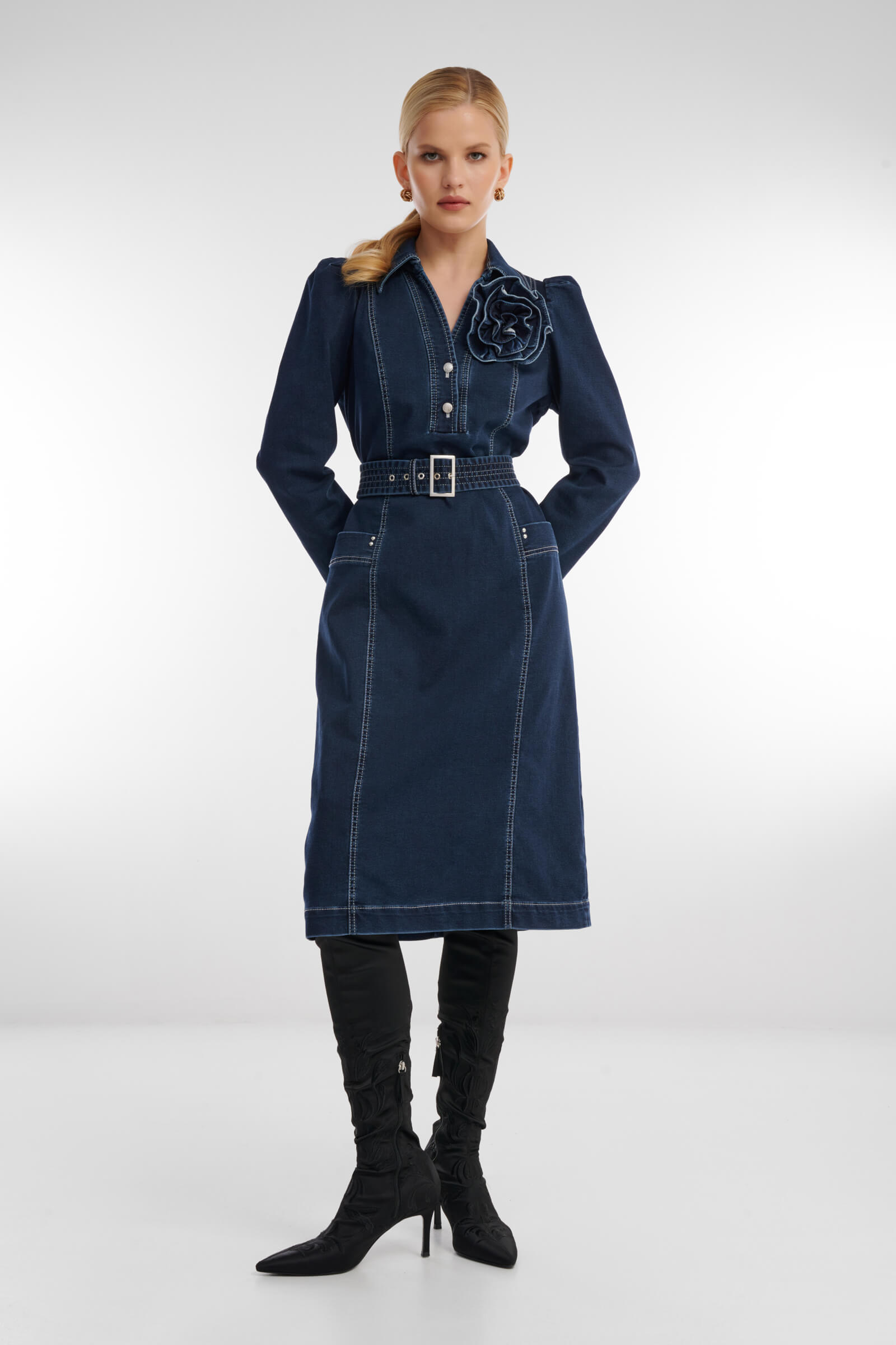 Платье из денима цвета Синий 