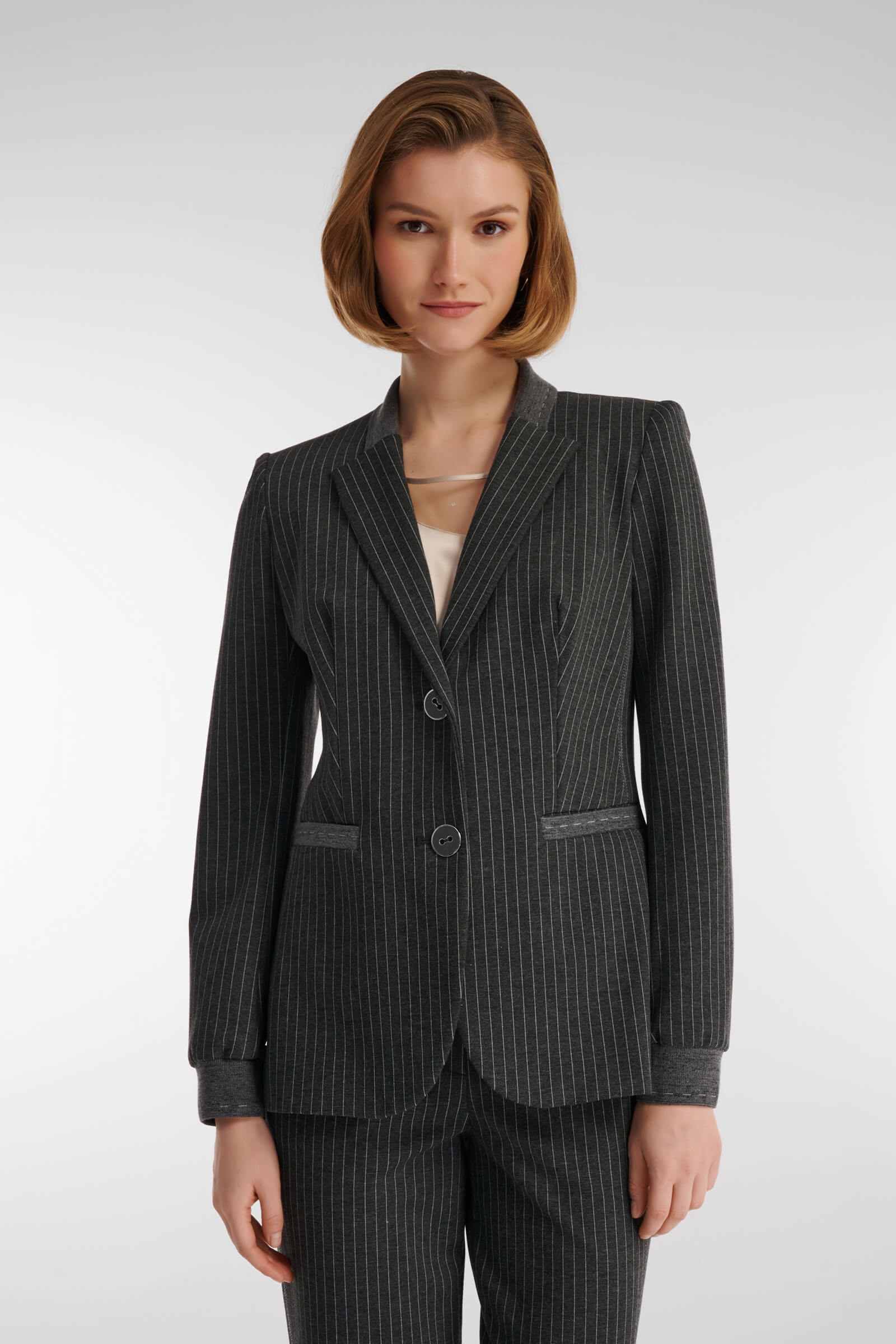Жакет в полоску из смесовой вискозы цвета Серый 