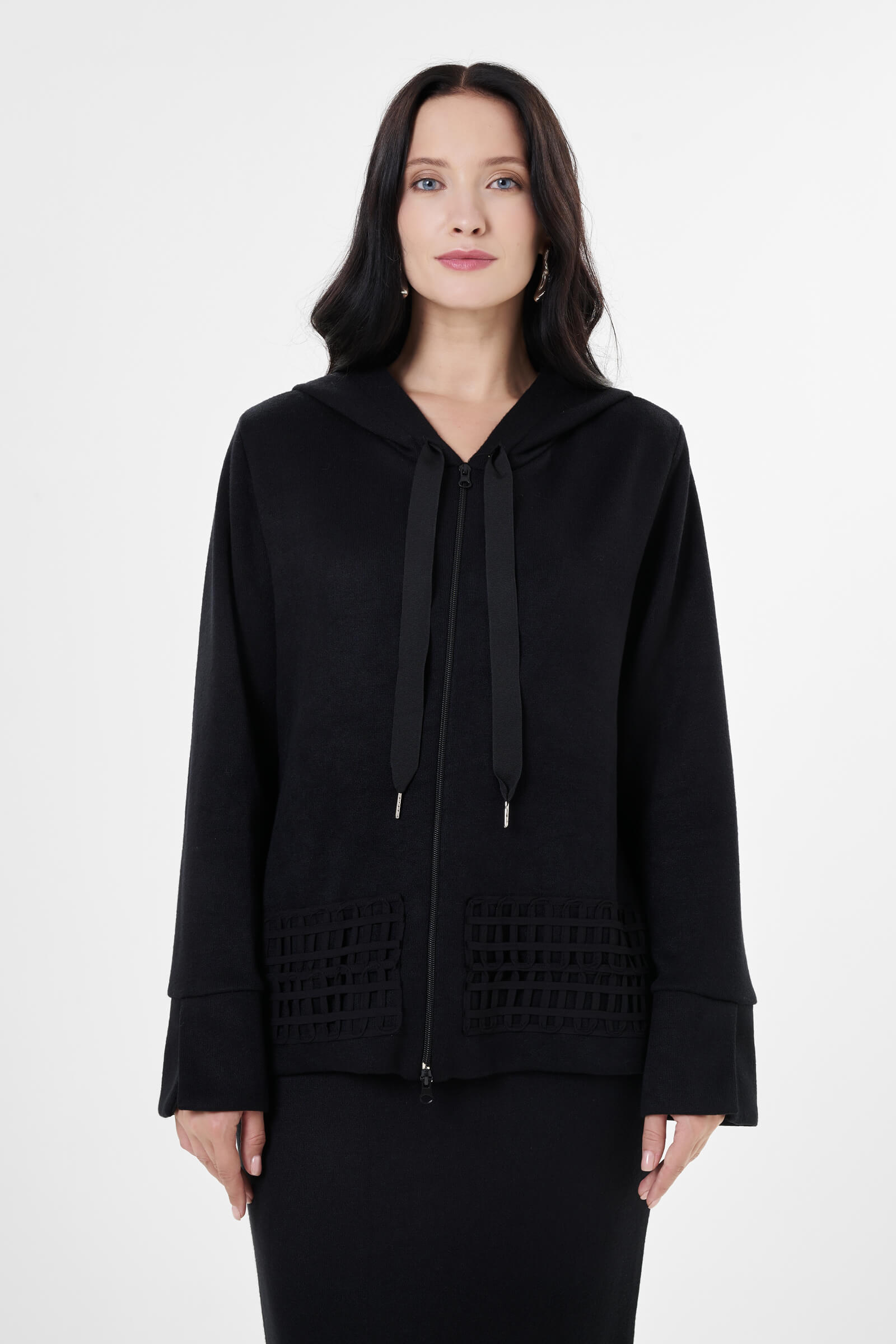 Кардиган с регулируемым капюшоном цвета Черный 