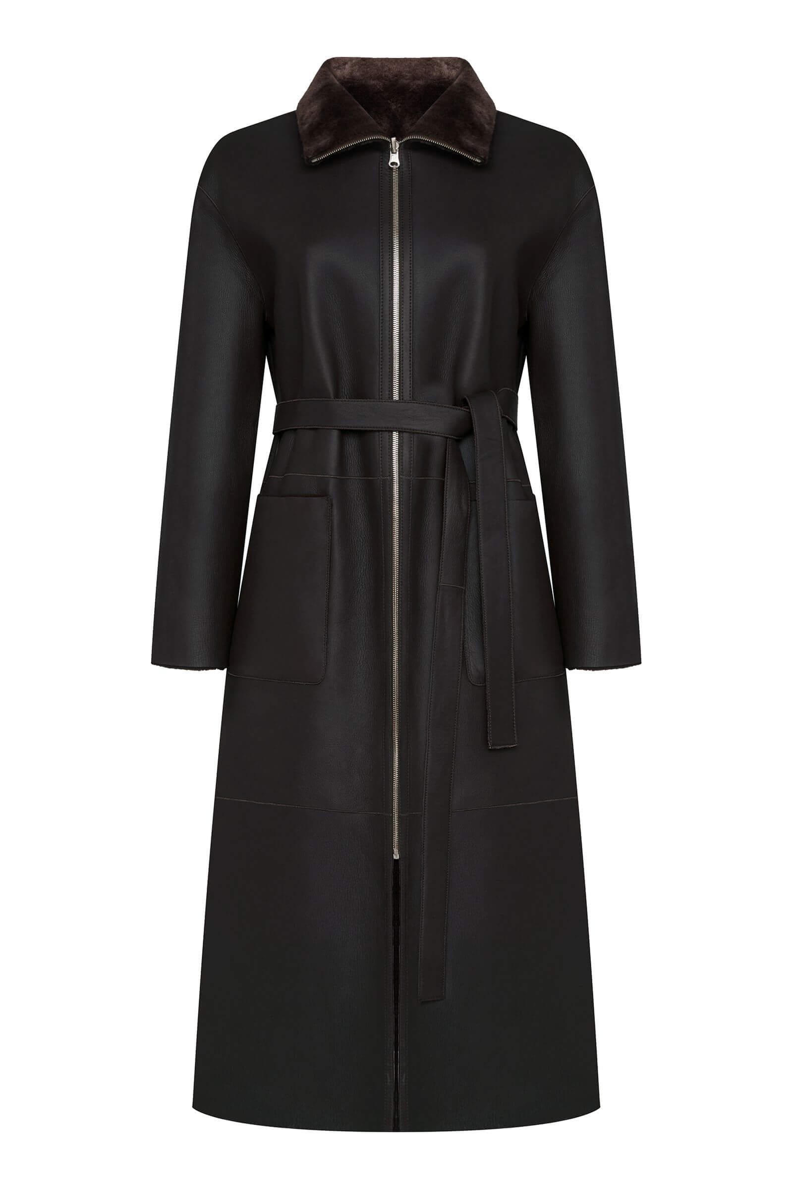 Двусторонняя дубленка с воротником-воронкой Бренд Caterina Leman