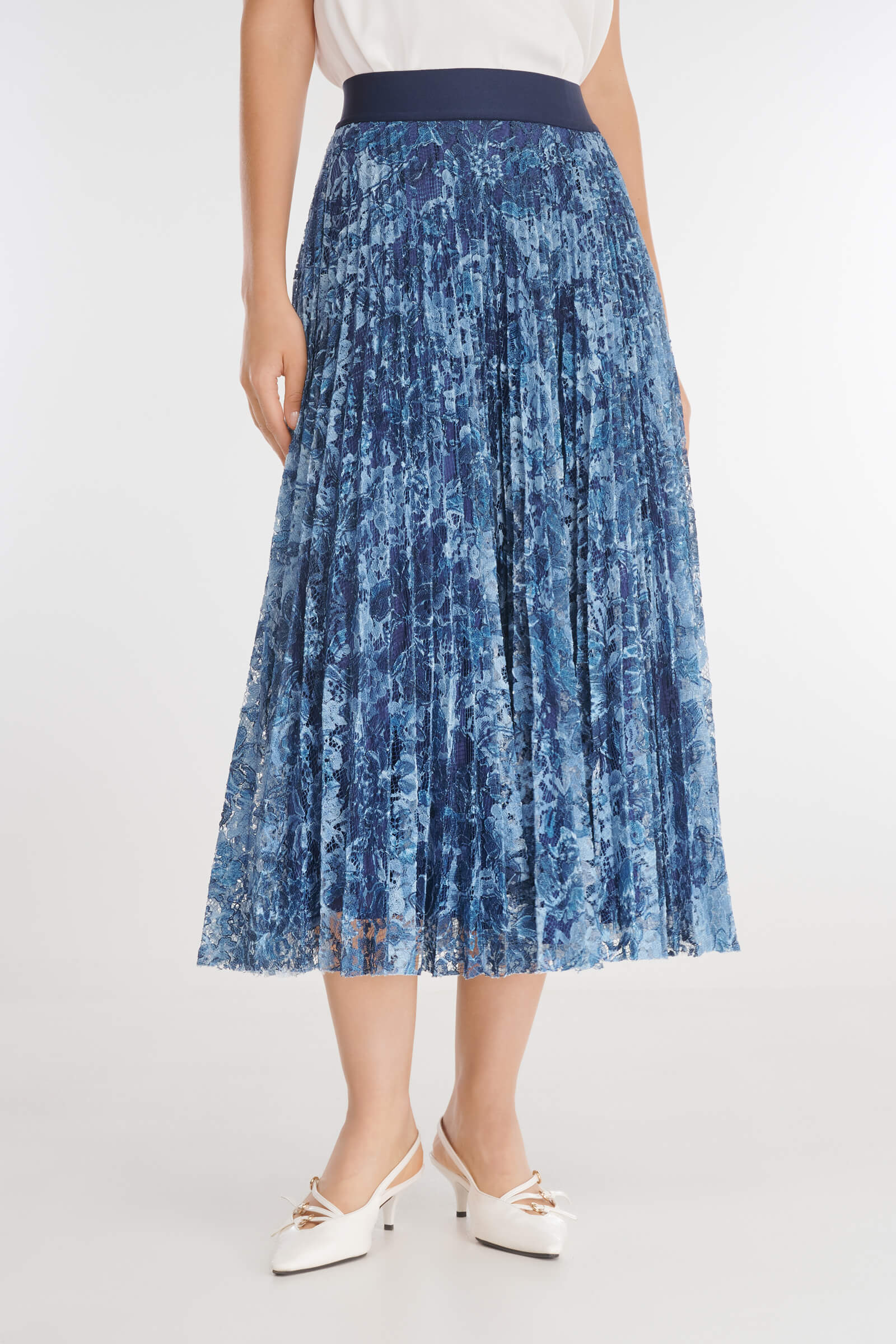 Плиссированная юбка из гипюра цвета Синий 