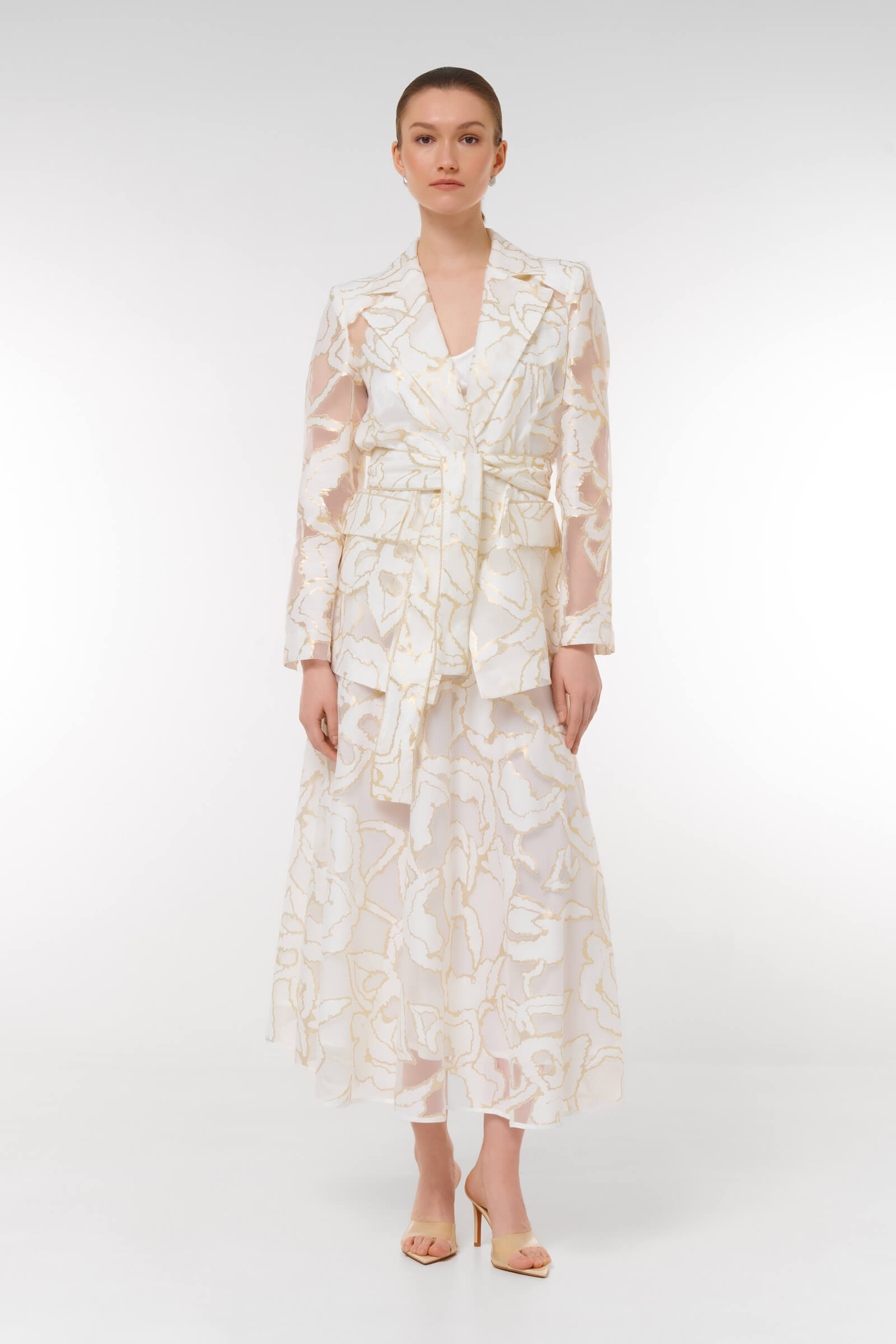 Жакет с поясом и абстрактным принтом Бренд Caterina Leman