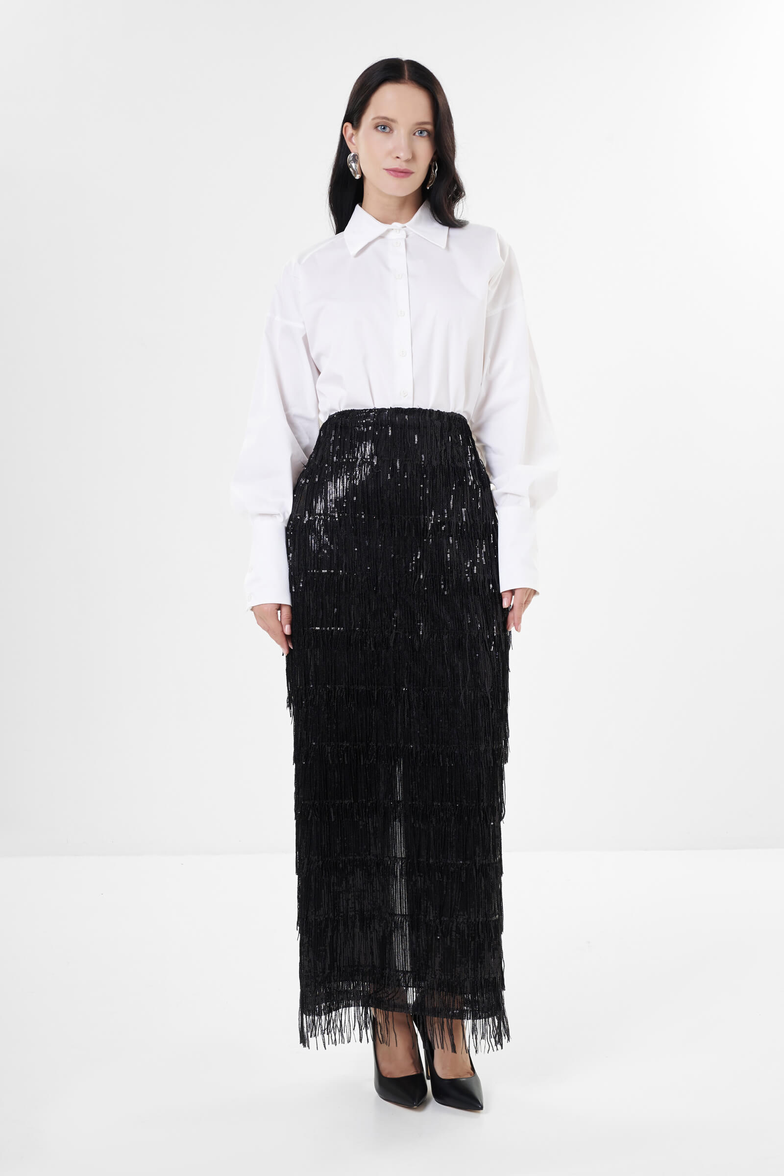 Юбка макси с бахромой из пайеток Бренд Milva Mi