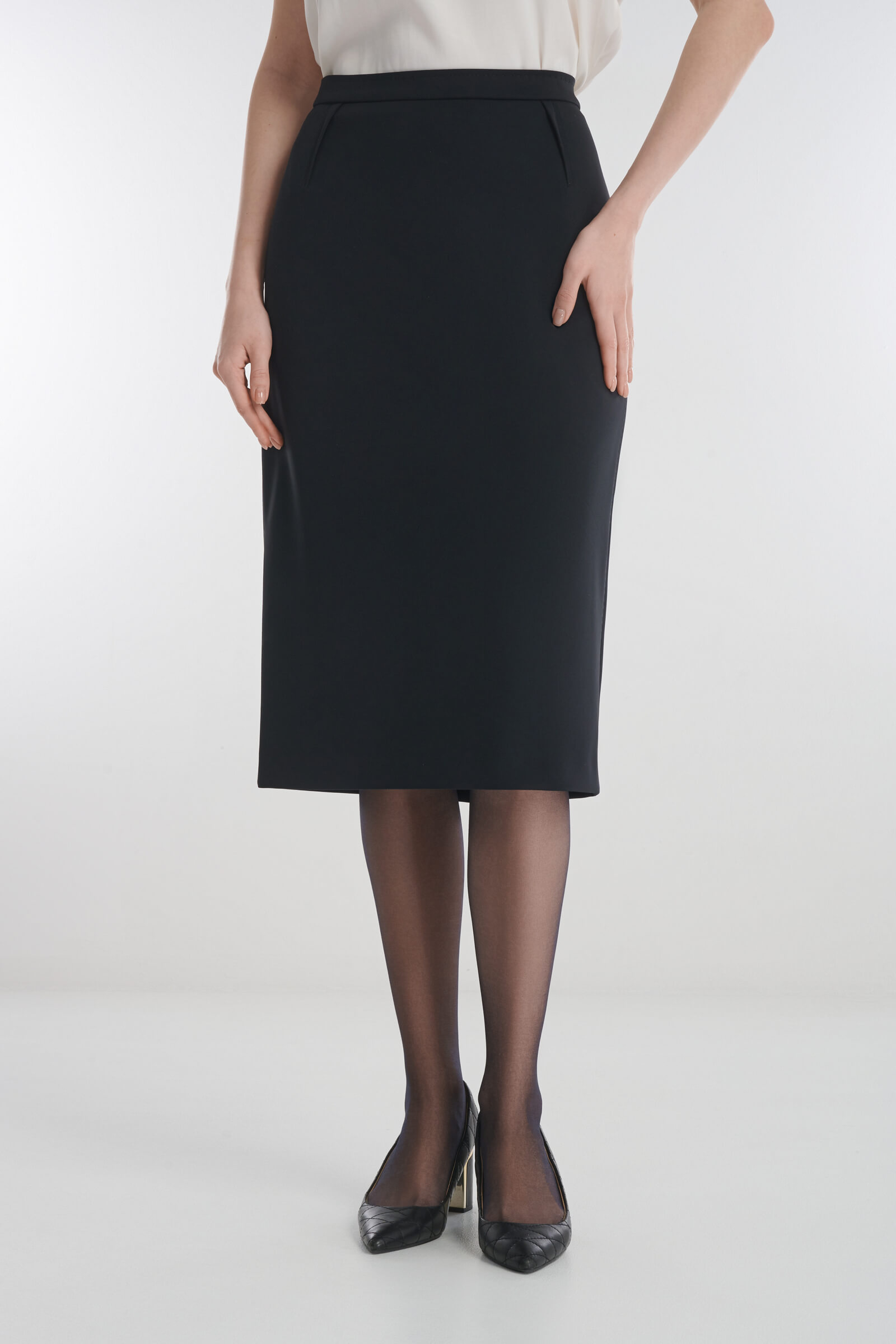 Юбка-карандаш с декоративной строчкой цвета Черный 