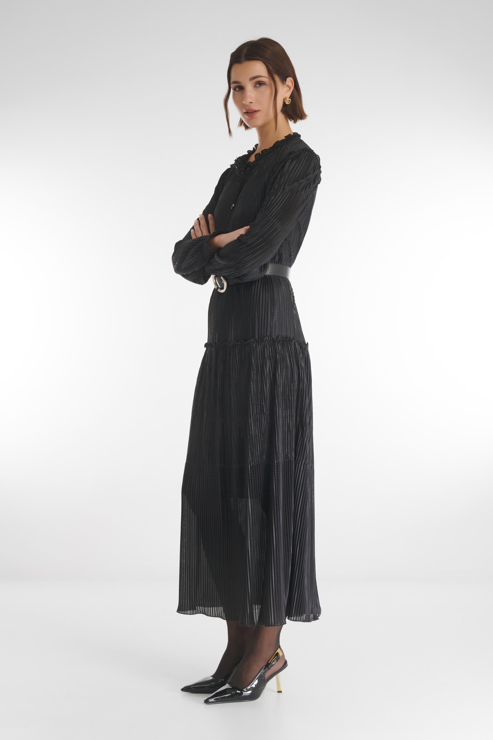 Длинное платье с эффектом плиссировки Бренд Caterina Leman