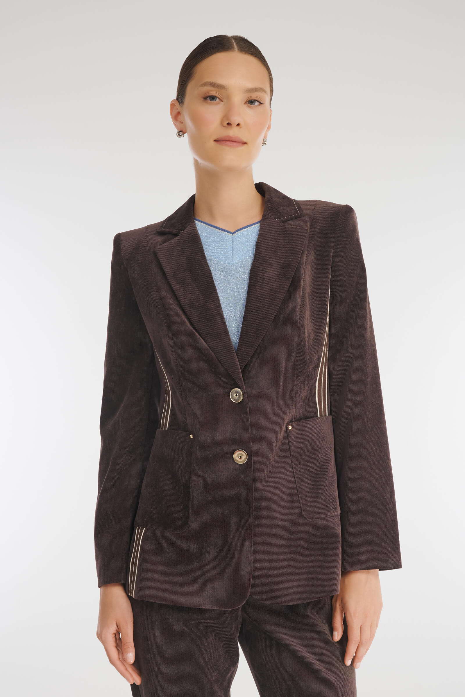 Однобортный пиджак из вельвета цвета Коричневый 