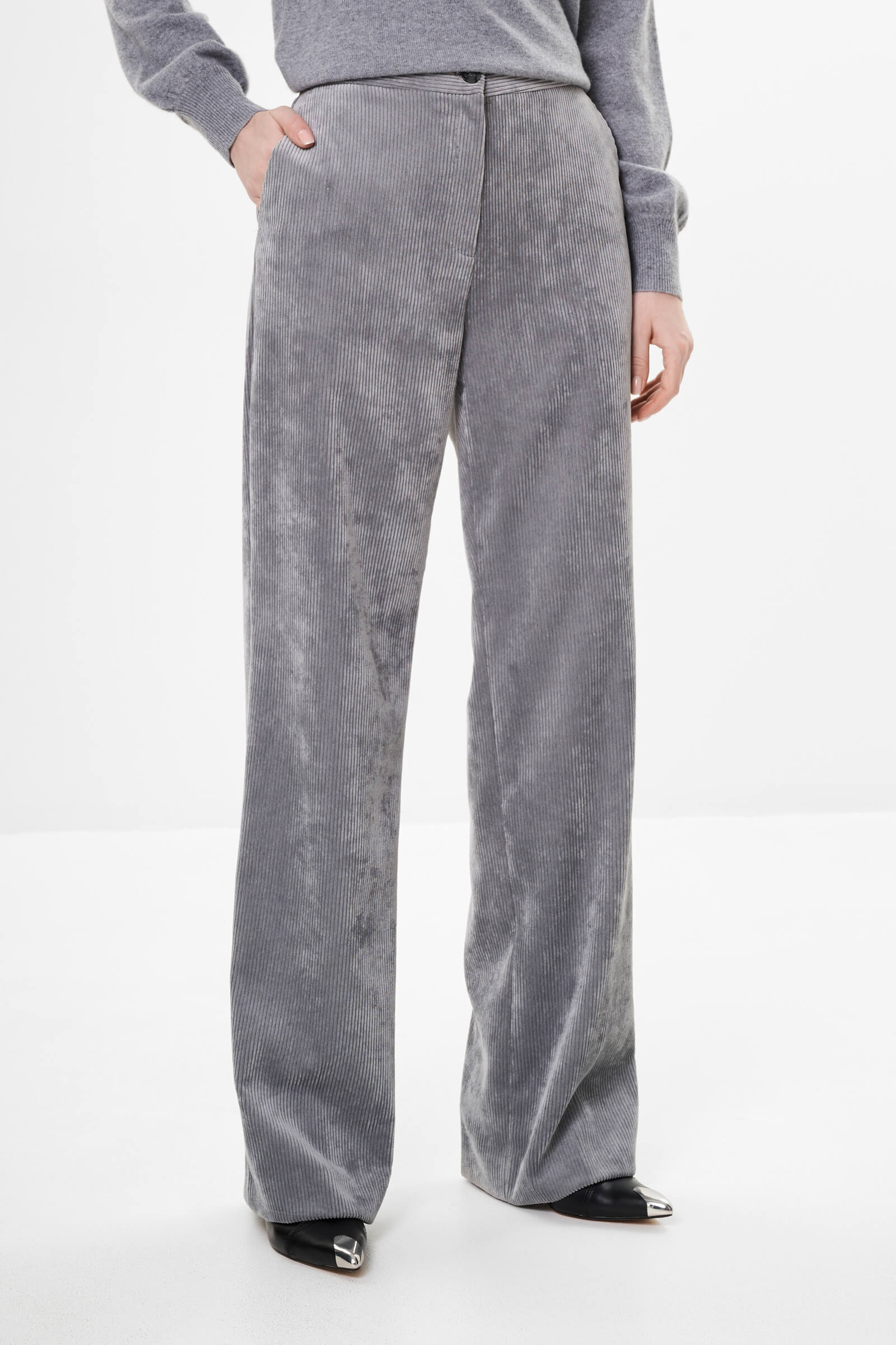 Прямые брюки из вельвета цвета Серый 