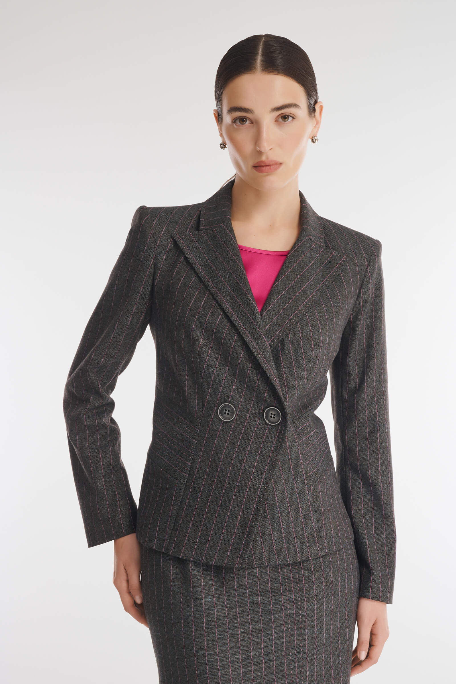 Двубортный пиджак в полоску цвета Серый 