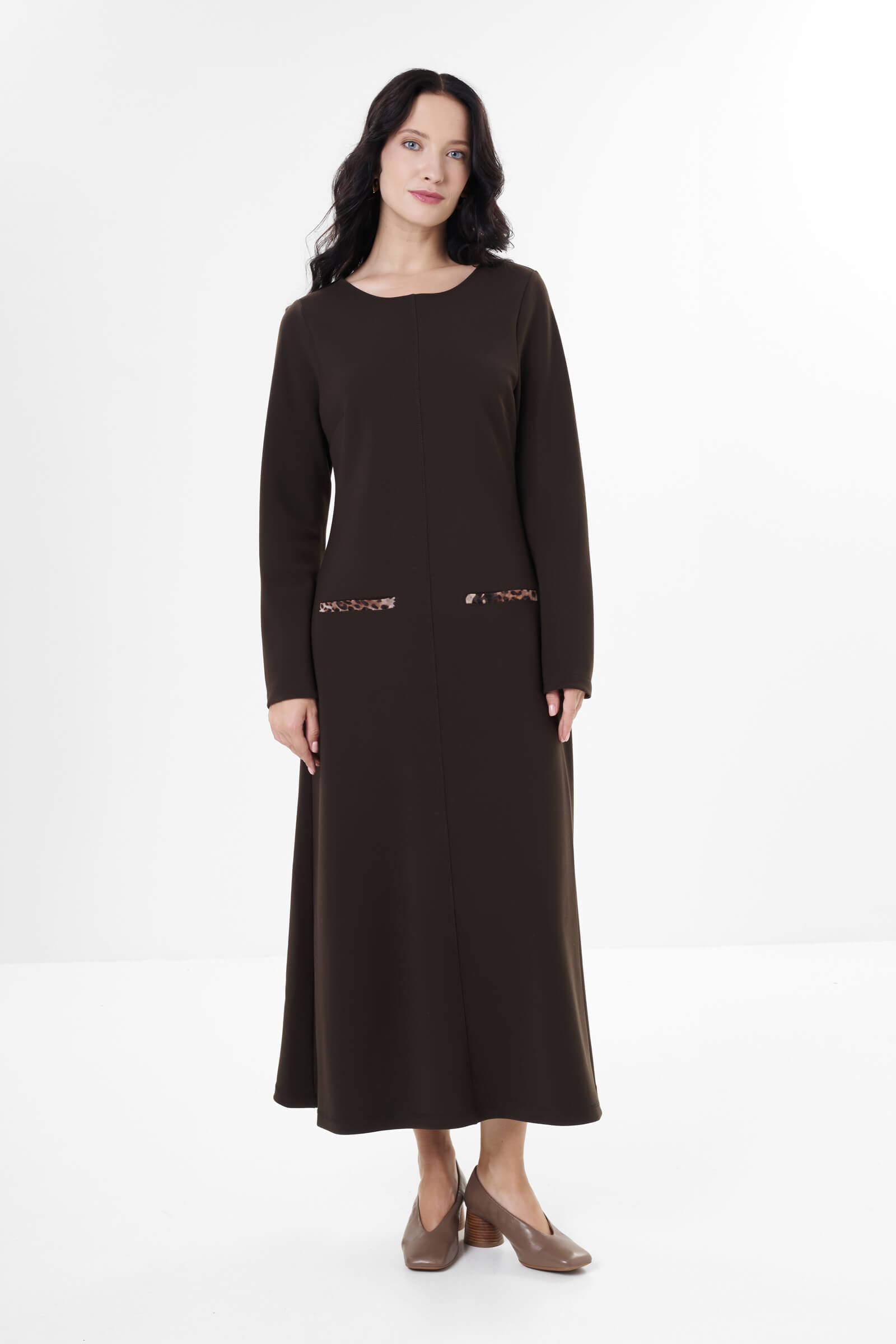 Платье из смесовой вискозы цвета Коричневый 