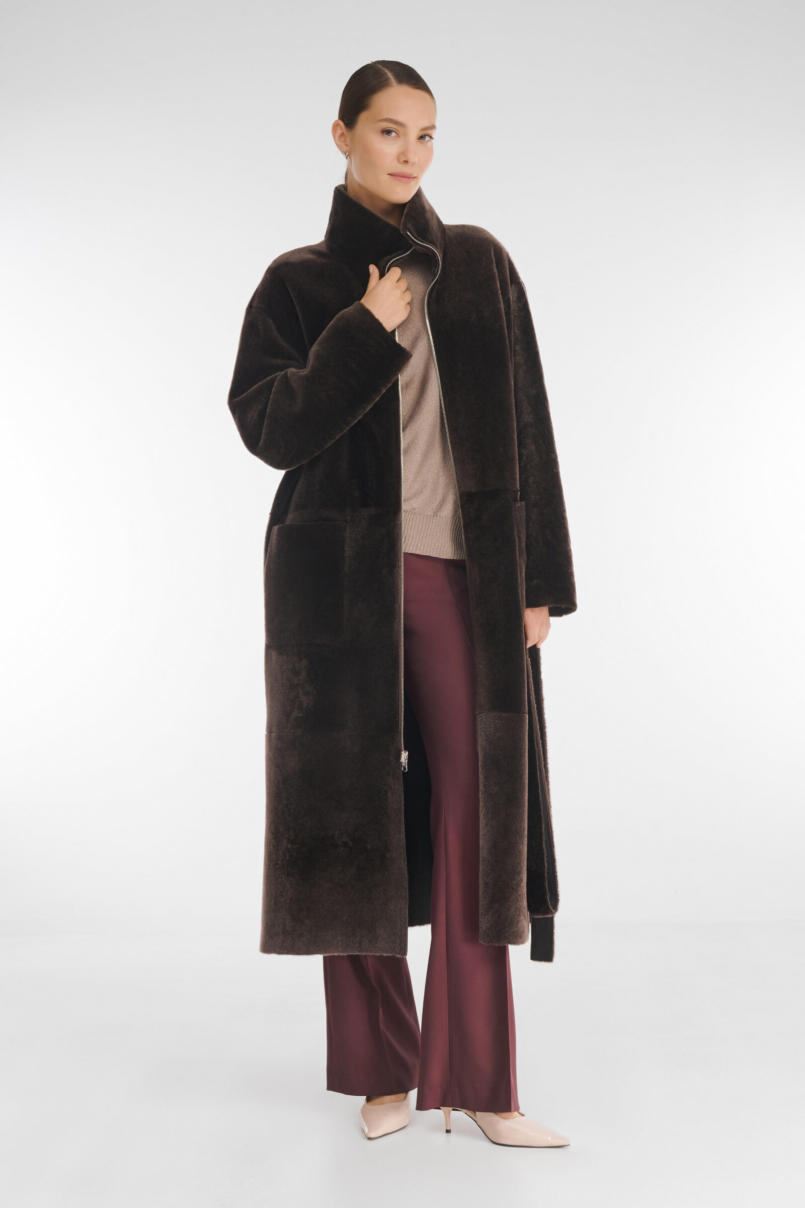 Двусторонняя дубленка с воротником-воронкой Бренд Caterina Leman